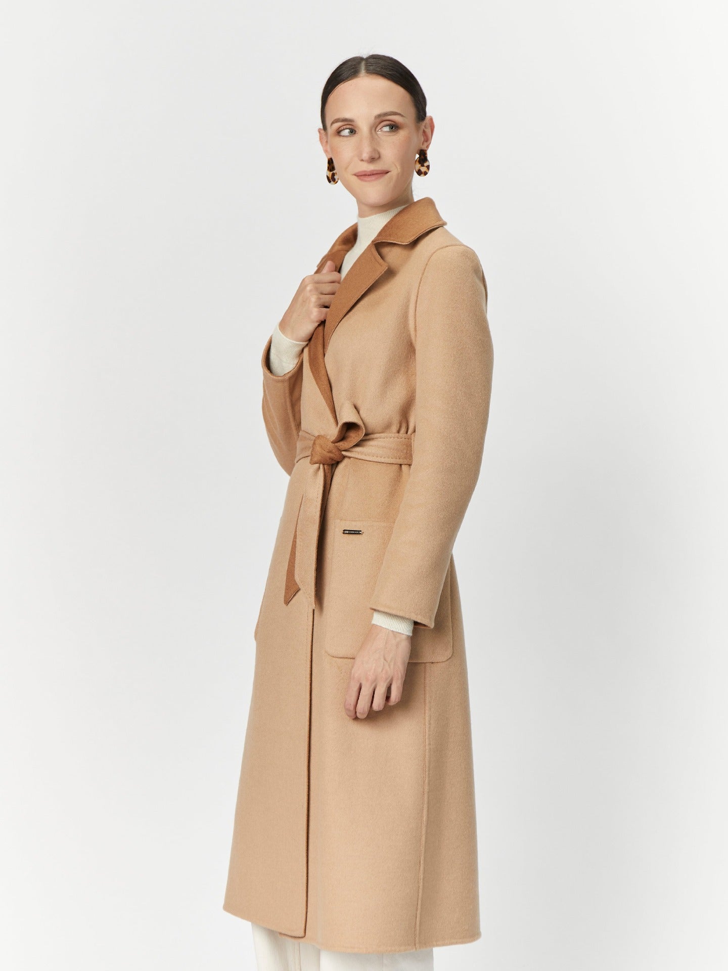 100% Mongolian Cashmere Double-Faced Wrap Coat