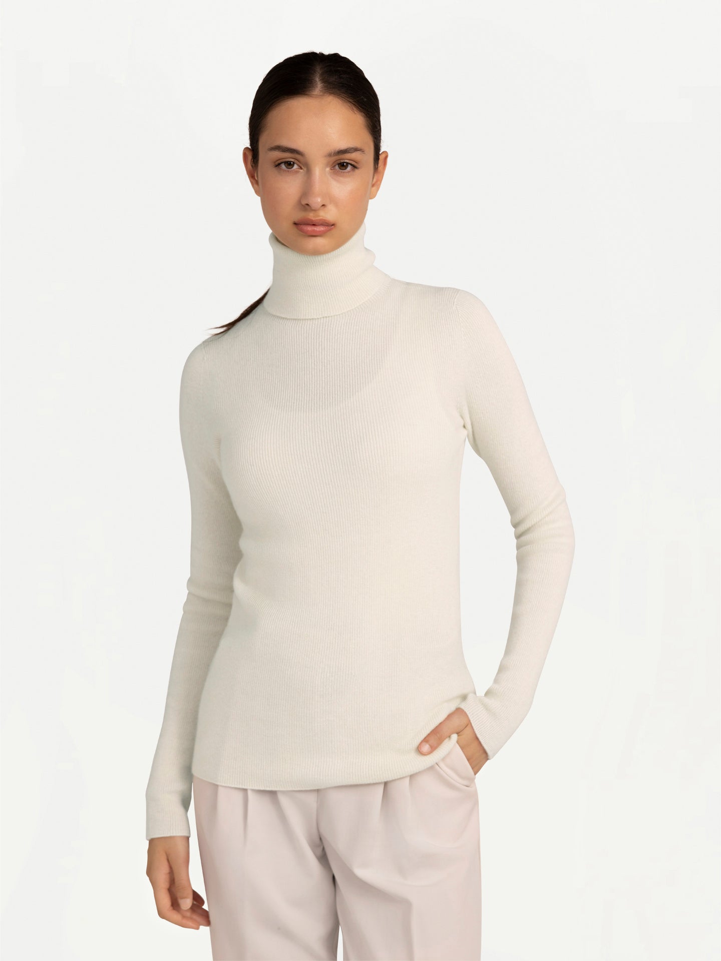 Women's turtleneck sweater  White modal cashmere turtleneck