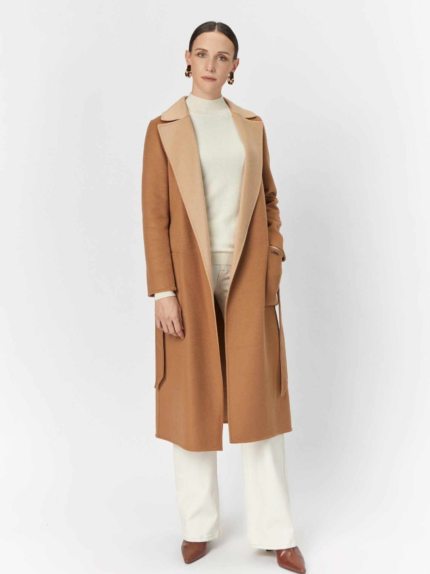 Women's Cashmere Reversible Long Coat Camel - Gobi Cashmere