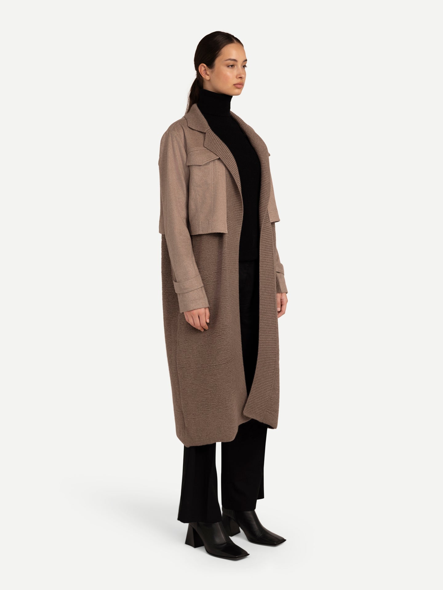 Women's Cashmere Notched-Lapel Cashmere Coat Taupe - Gobi Cashmere