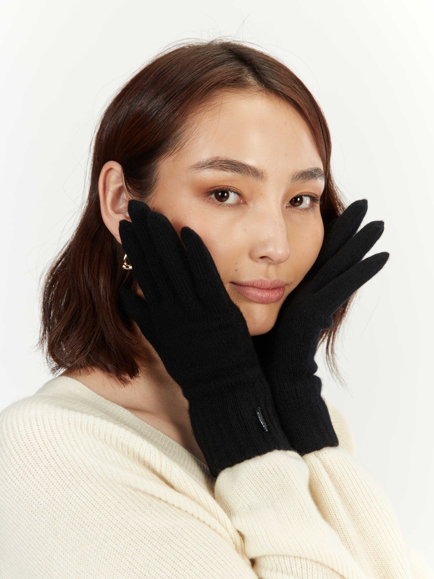 Women's Cashmere Short Gloves Black - Gobi Cashmere