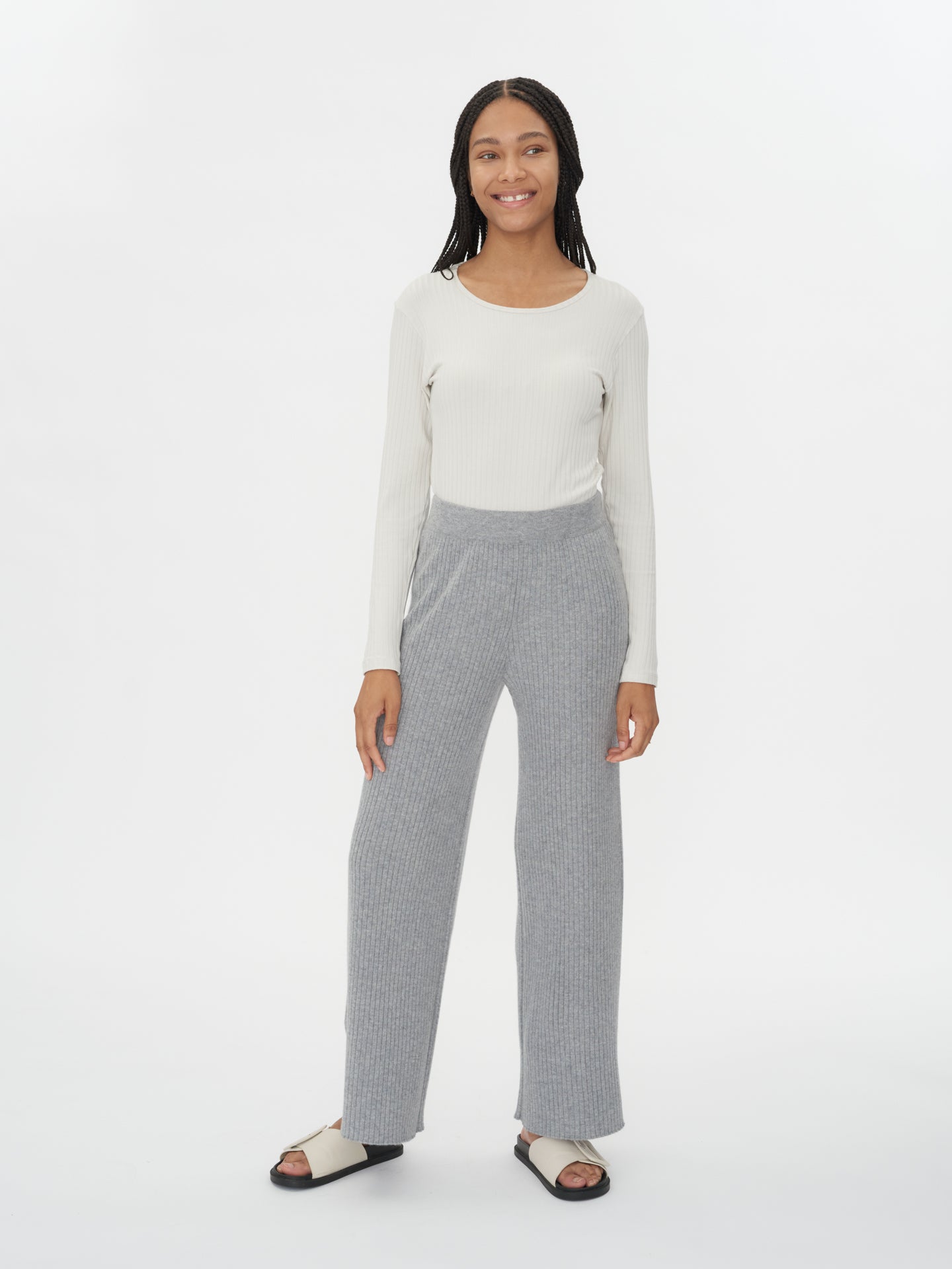 Women's Organic Colour Wide-Leg Cashmere Pants Taupe - Gobi Cashmere