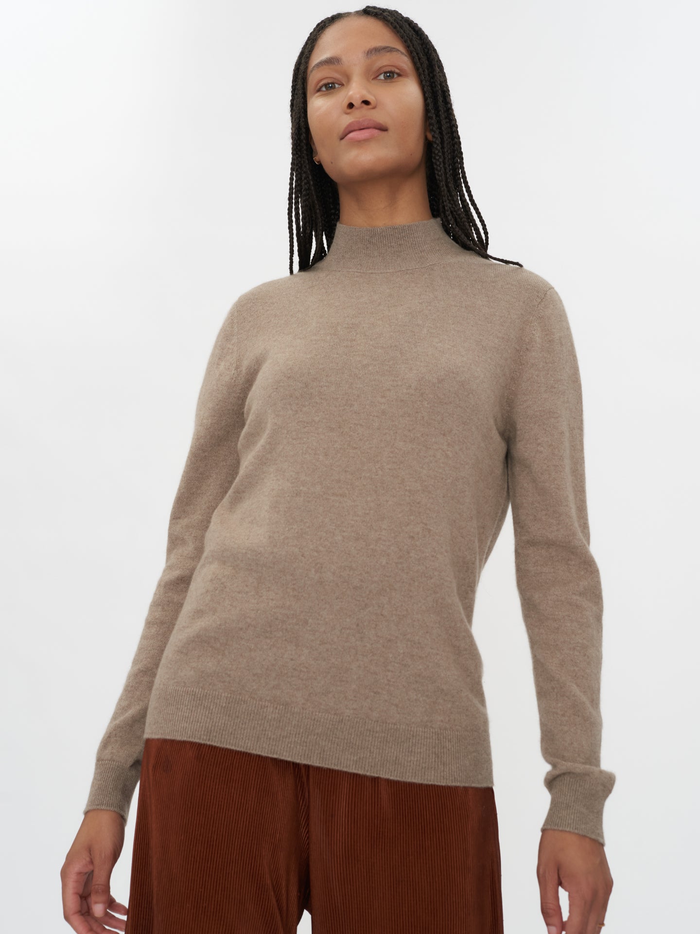 Women's Cashmere $99 Hat & Sweater Set Taupe - Gobi Cashmere