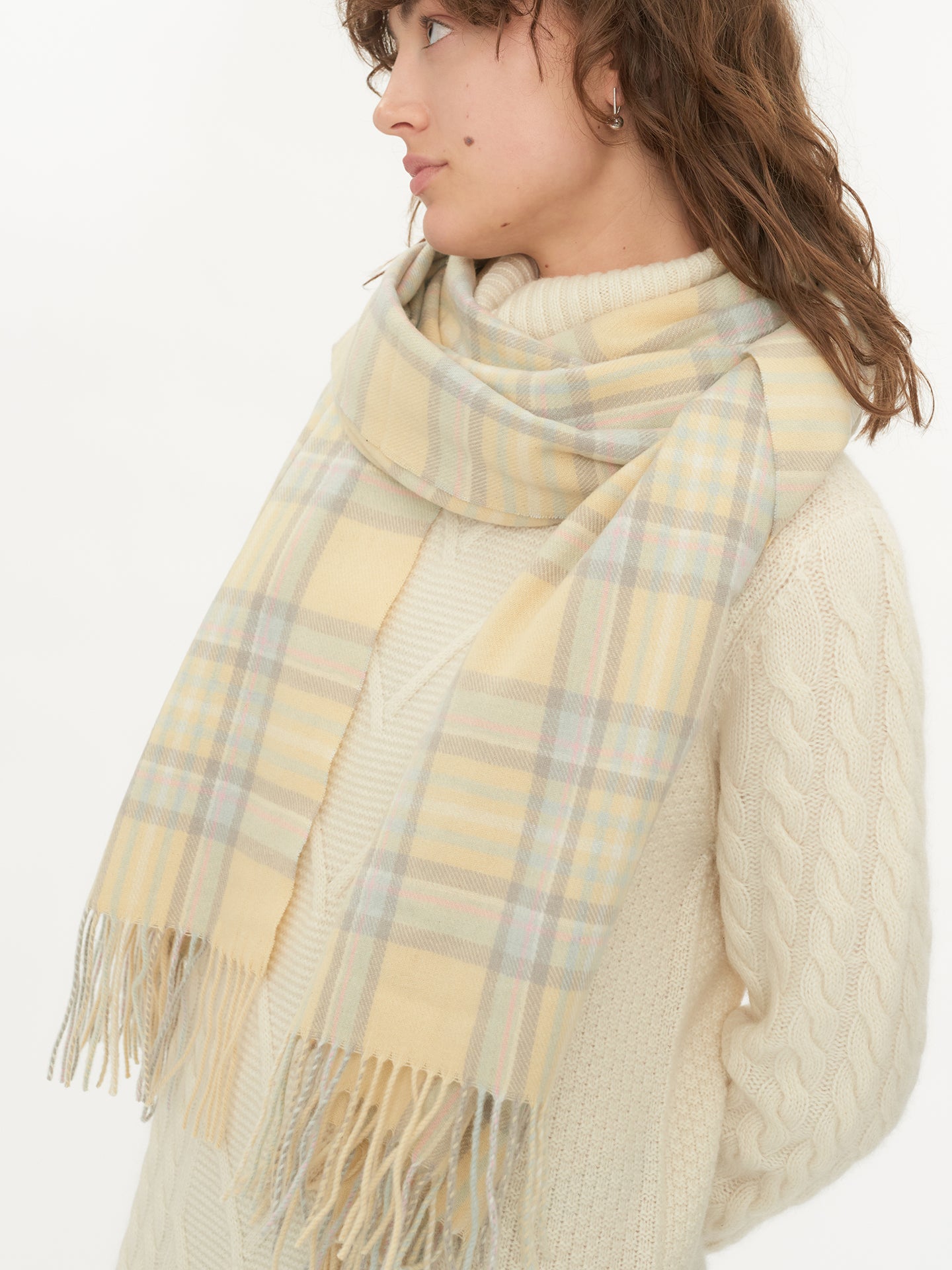 Check Cashmere Scarf in Alabaster