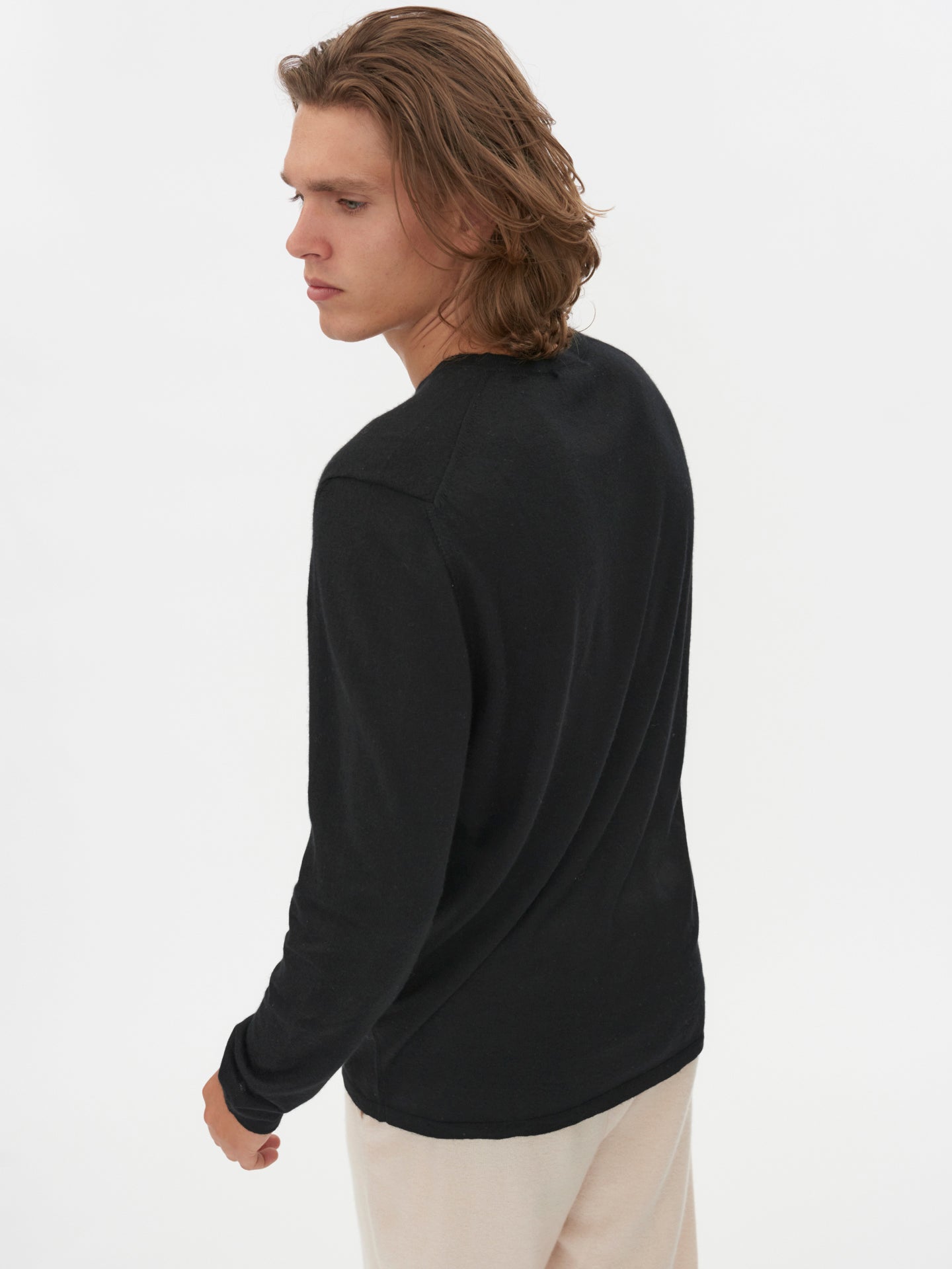 Men's Cashmere Basic Crew Neck Sweater Gray - Gobi Cashmere, L / Vapor Blue / MK01-148