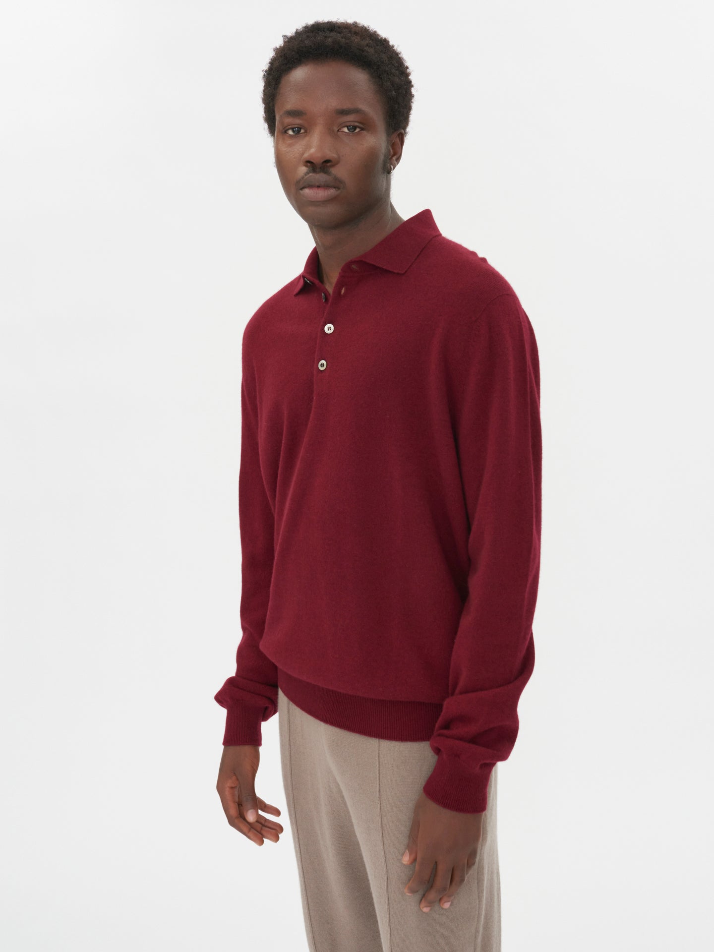 Men's Cashmere Polo Sweater Bordeaux - Gobi Cashmere