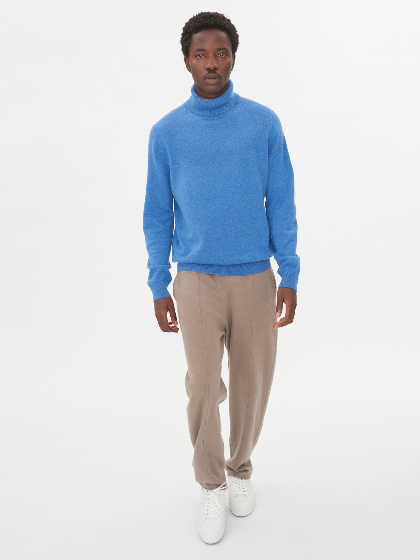 Men's Cashmere Basic Turtleneck Blue- Gobi Cashmere