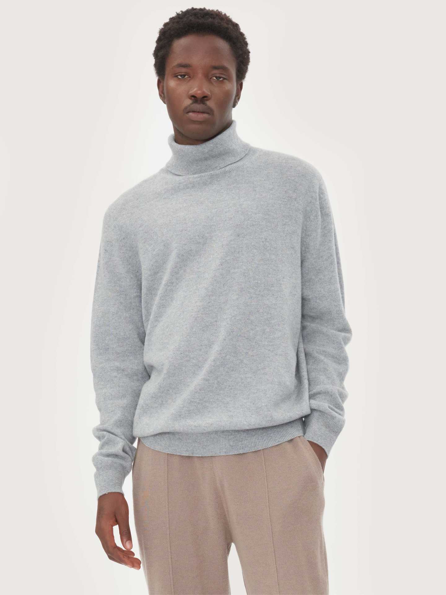 Men's Cashmere Basic Turtle Neck Sweater White - Gobi Cashmere