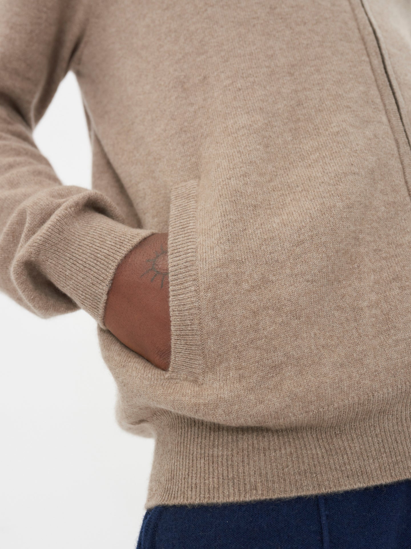 Men's Cashmere Full Zip Stand Collar Cardigan Taupe - Gobi Cashmere