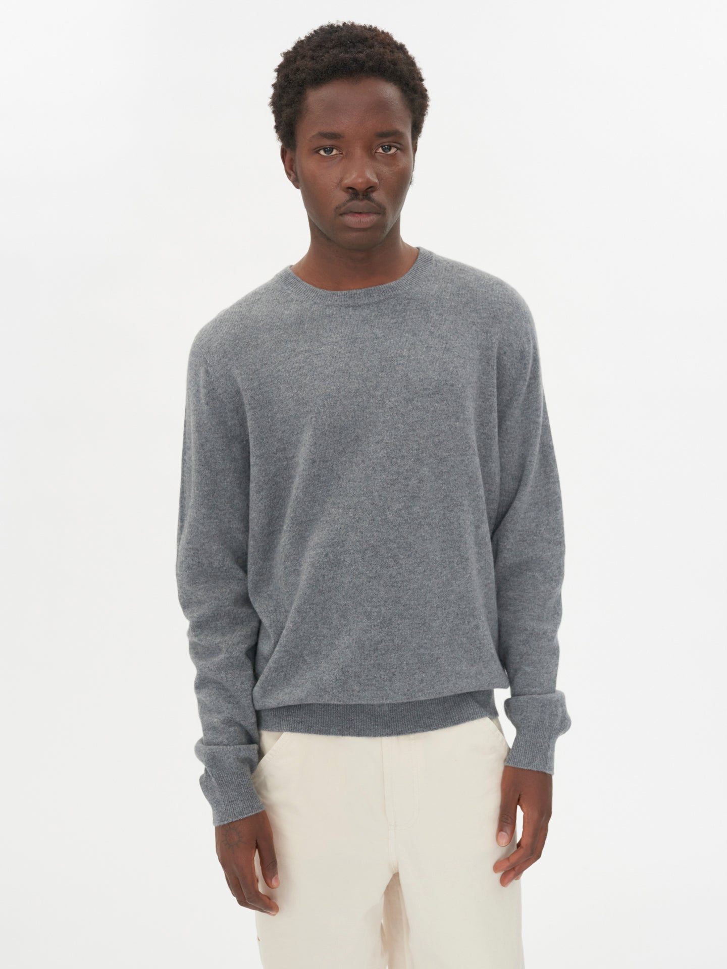 Men's Cashmere Basic Crew Neck Sweater Gray - Gobi Cashmere