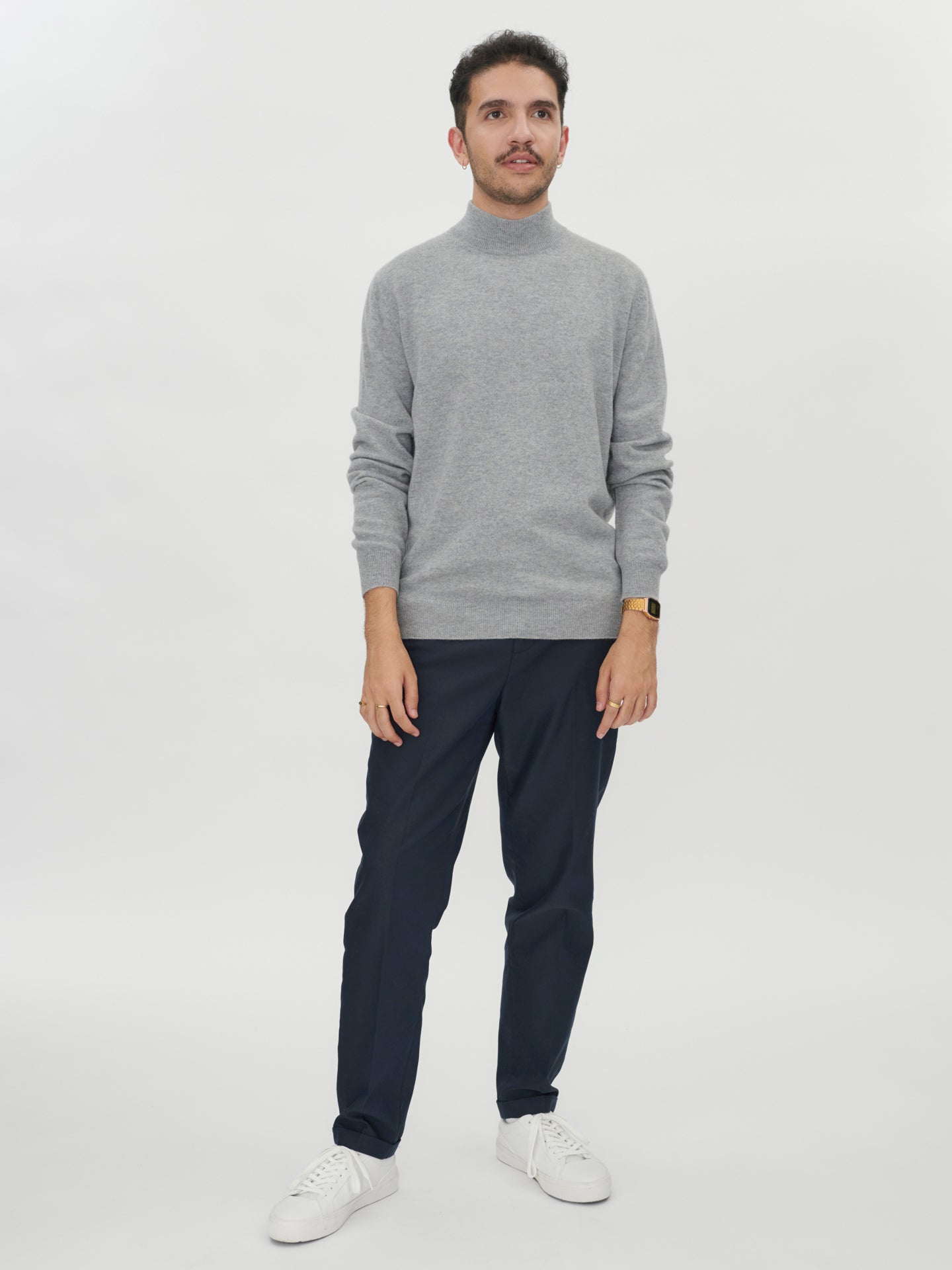 Men's Cashmere Basic Mock Neck Sweater Vapor Blue - Gobi Cashmere