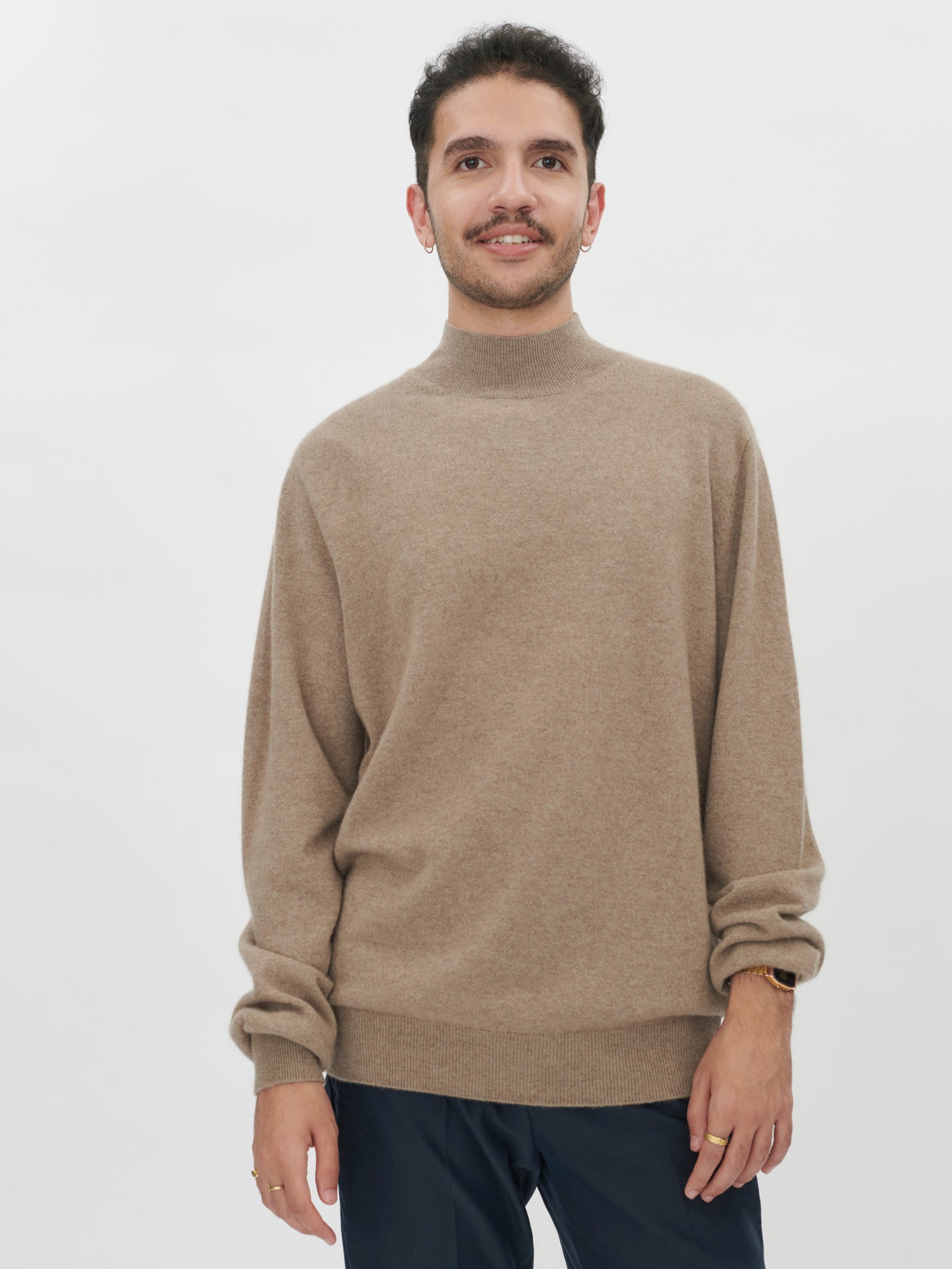 Organic Colour Cashmere Mock Neck Sweater