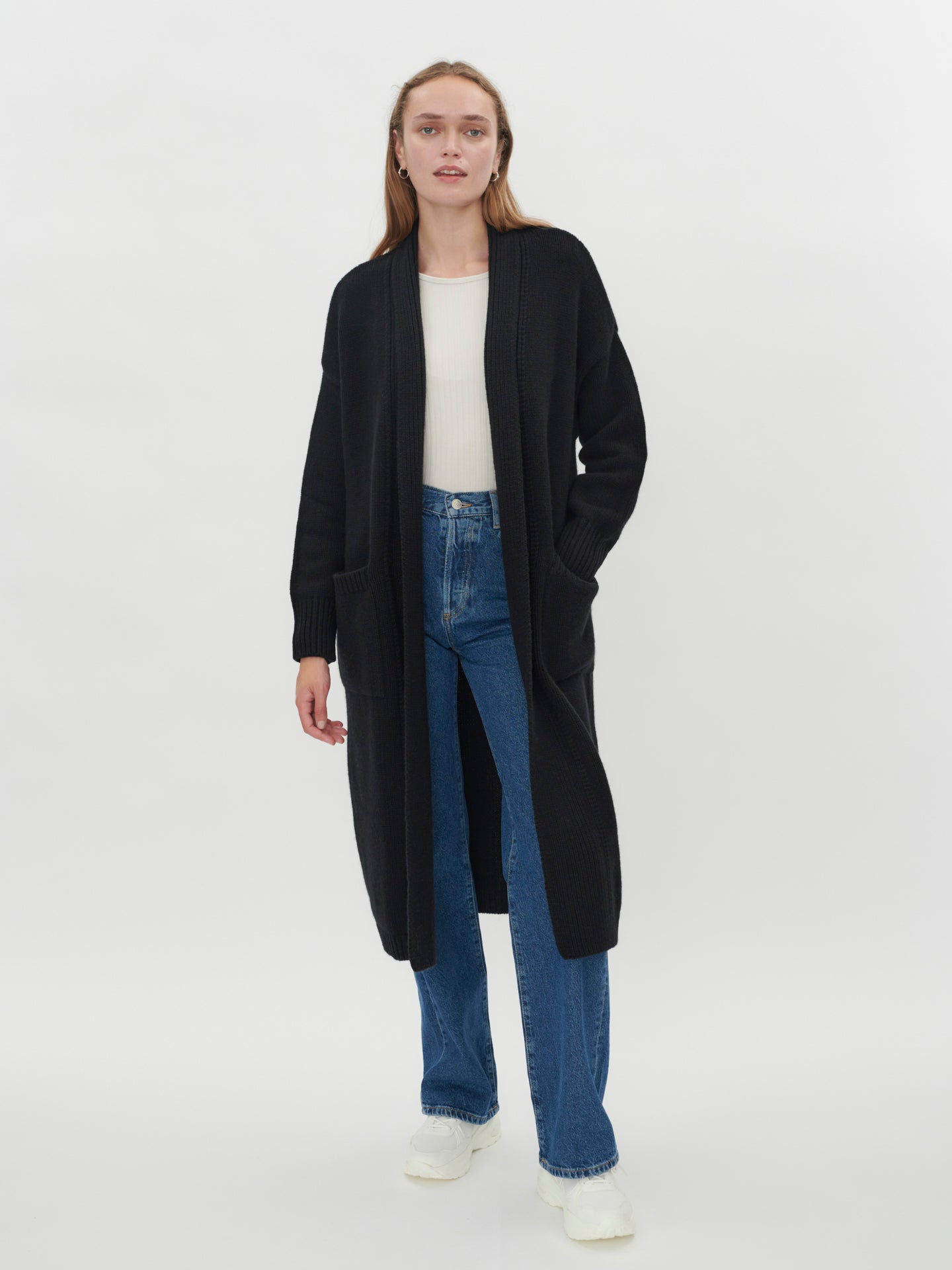 Women's Cashmere Chunky Long Cardigan Black - Gobi Cashmere