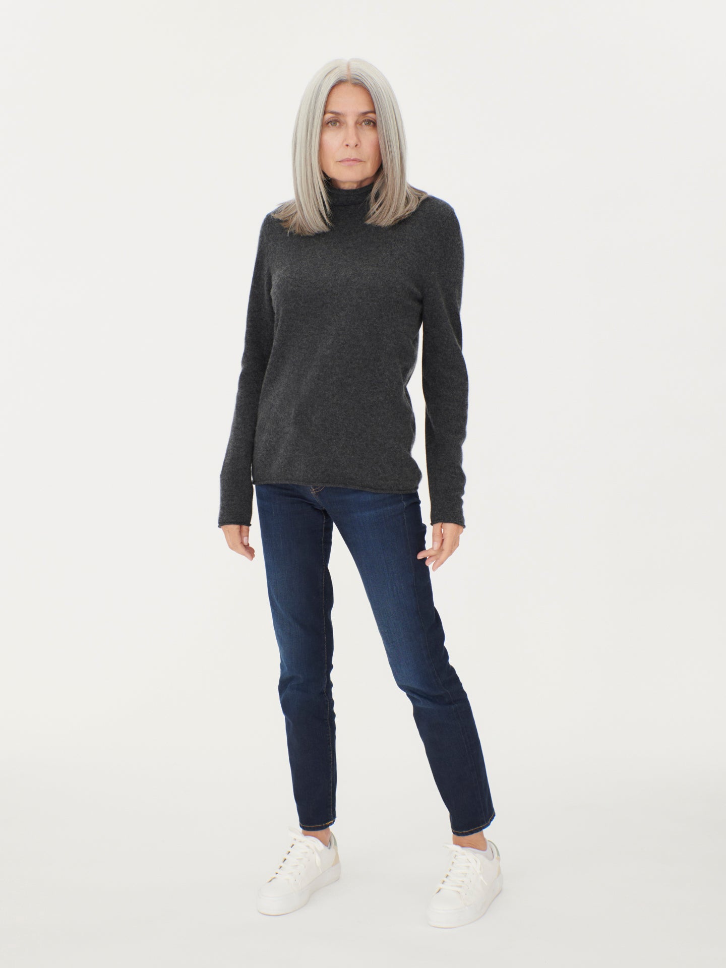 Women's Cashmere Loose Turtle Neck Sweater Taupe - Gobi Cashmere, S / Warm Grey / WK214-183