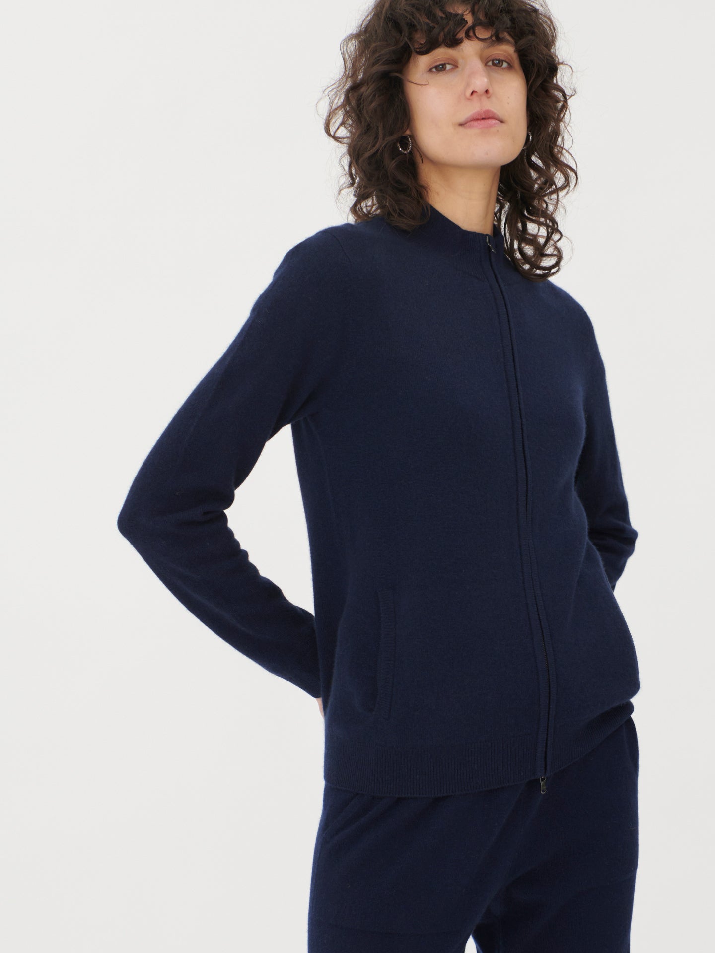 Women's Cashmere Full-Zip Hoodie Navy - Gobi Cashmere, 2XL / Light Blue / WK07-520