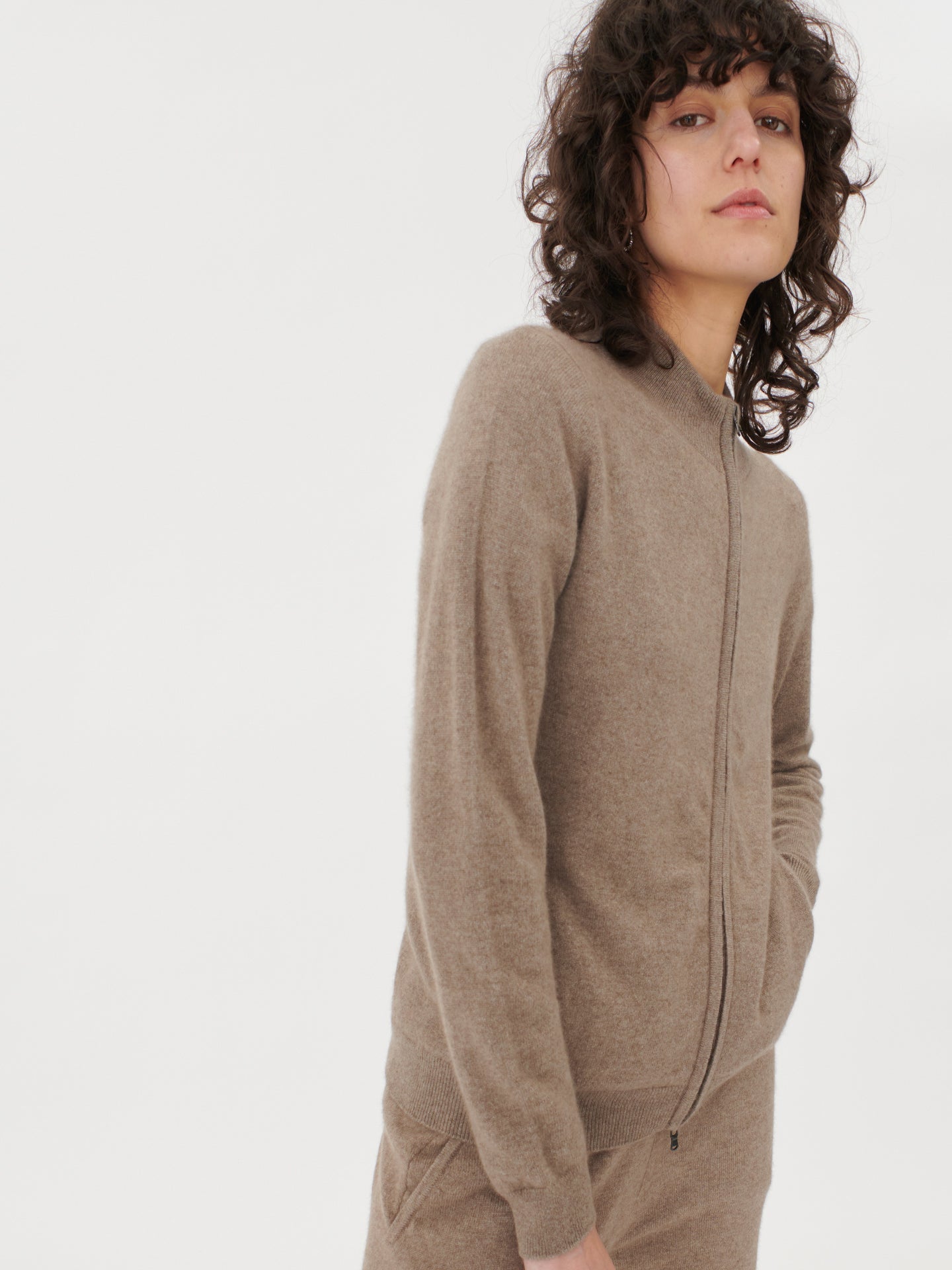 Women's Organic Colour Longline Cashmere Cardigan Taupe - Gobi