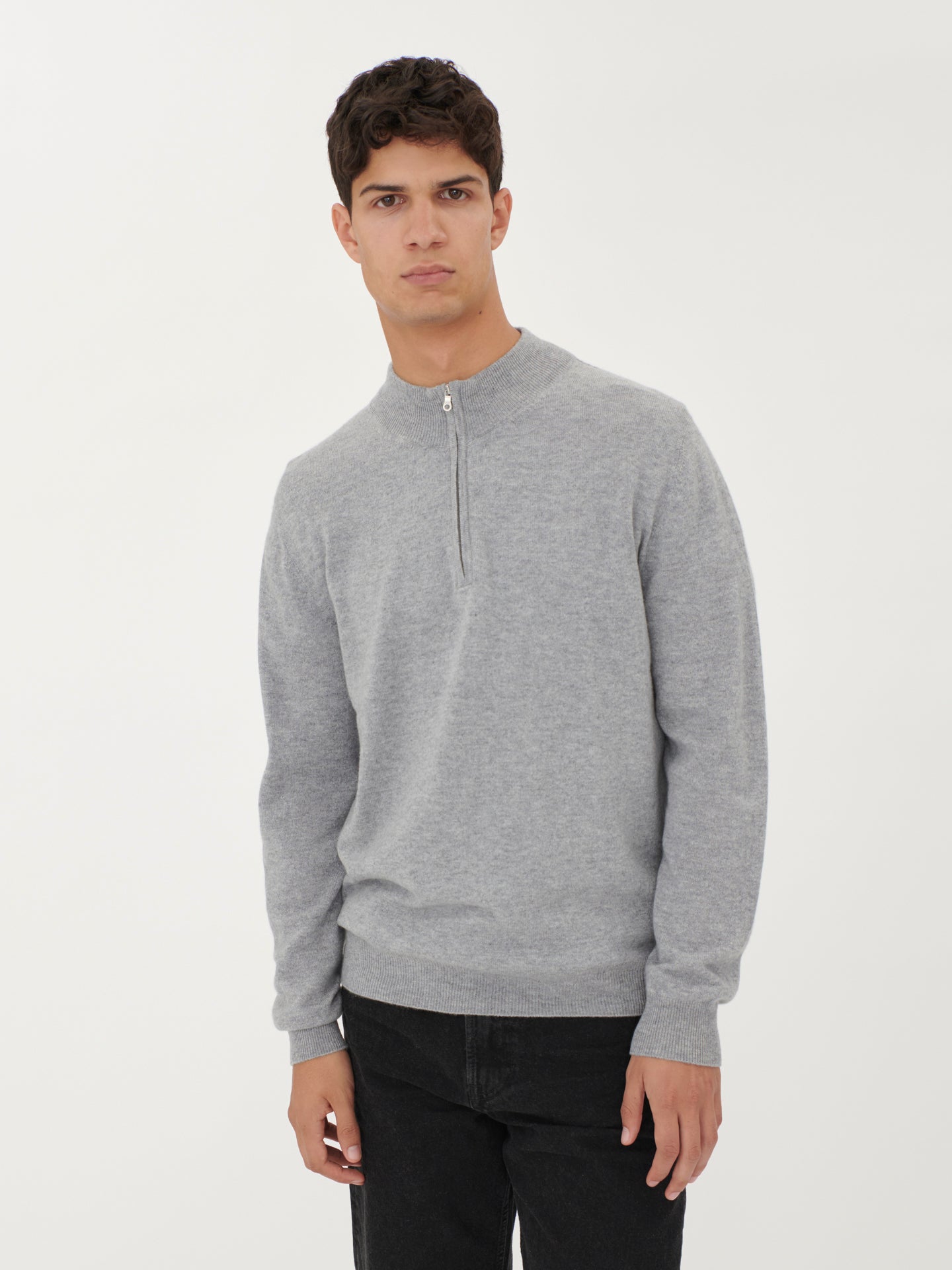 Men's Cashmere Half Zip Polo Gray - Gobi Cashmere