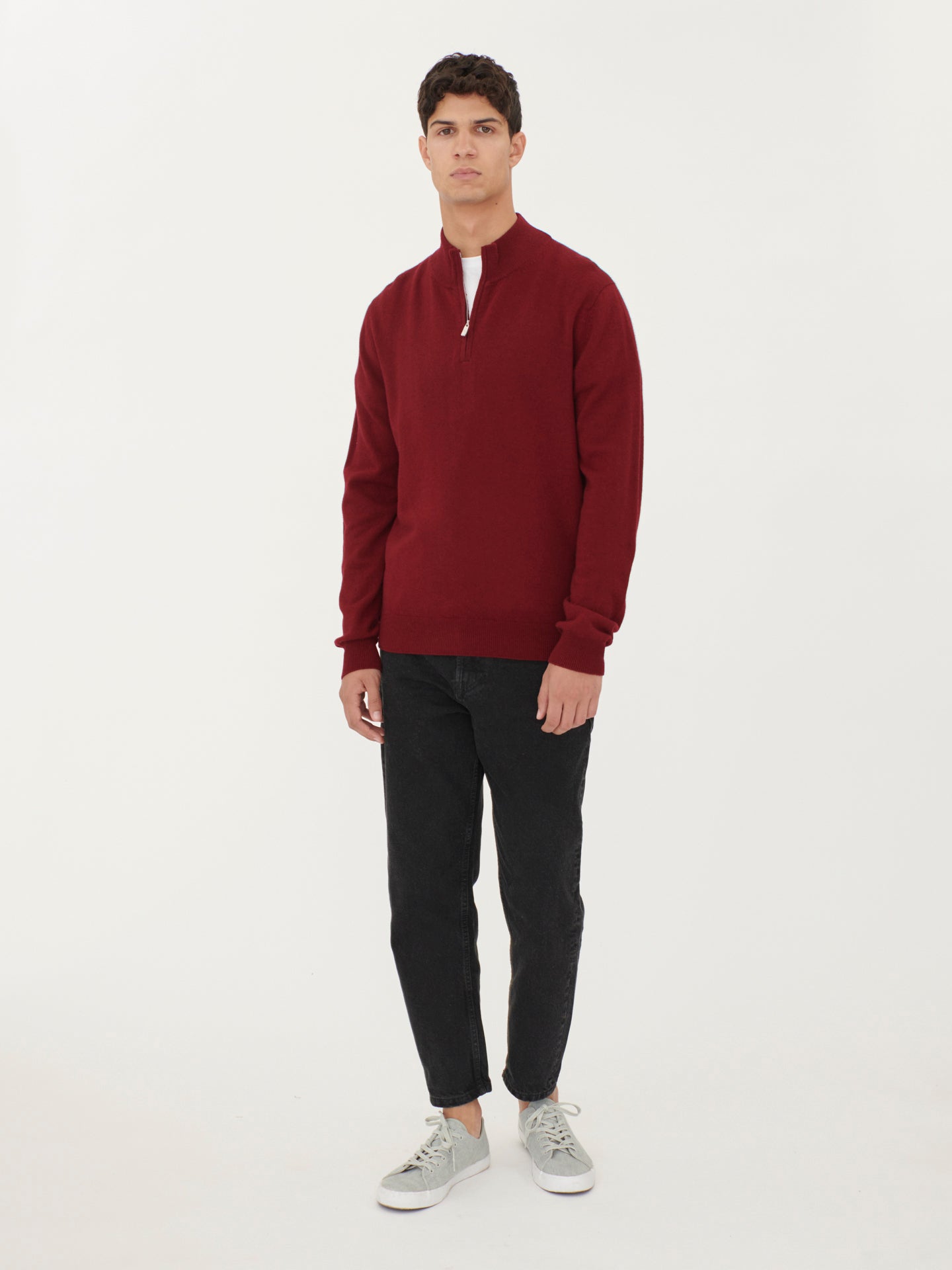 Men's Cashmere Half Zip Polo Bordeaux - Gobi Cashmere