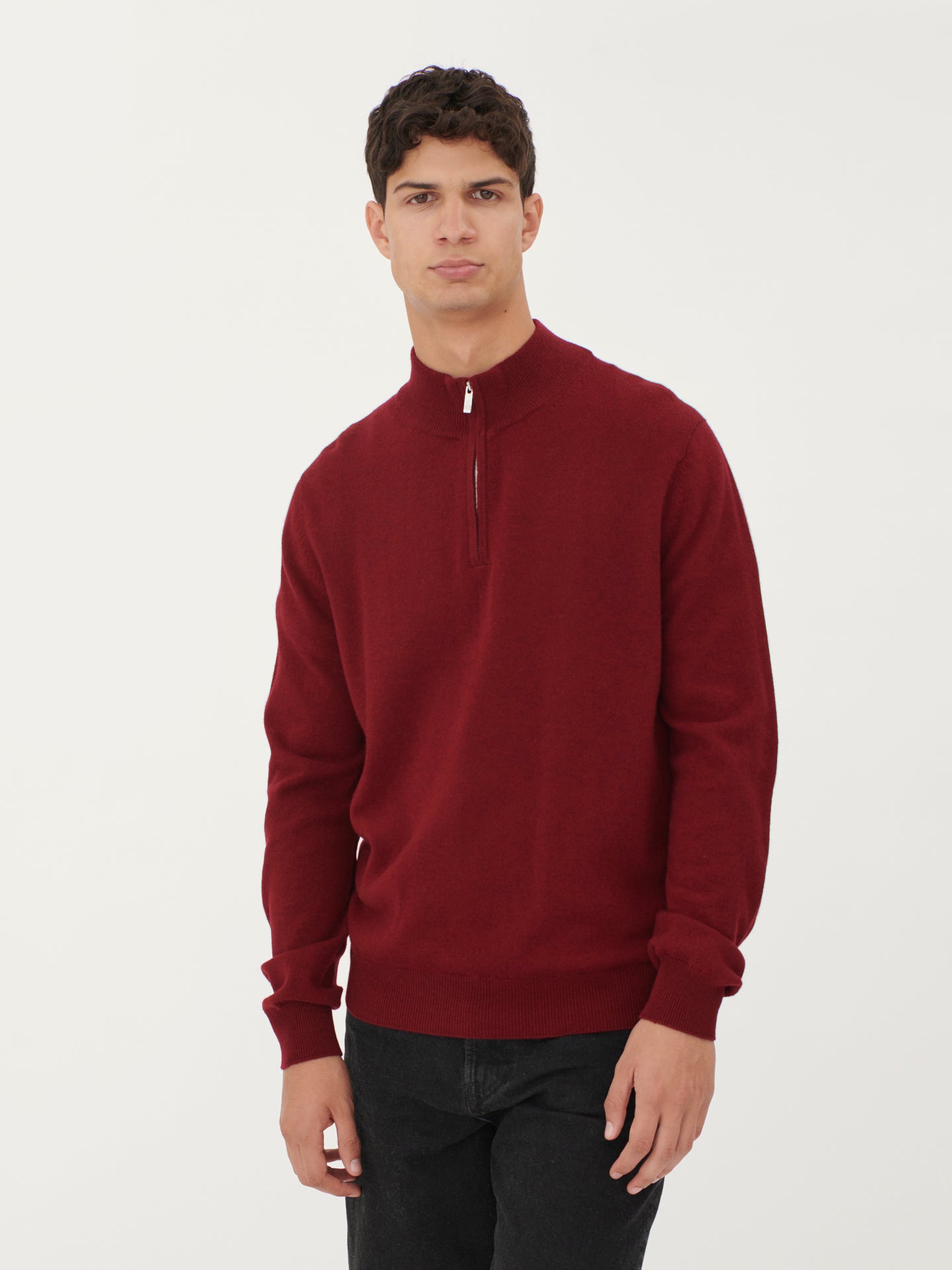 Men's Cashmere Half Zip Polo Bordeaux - Gobi Cashmere