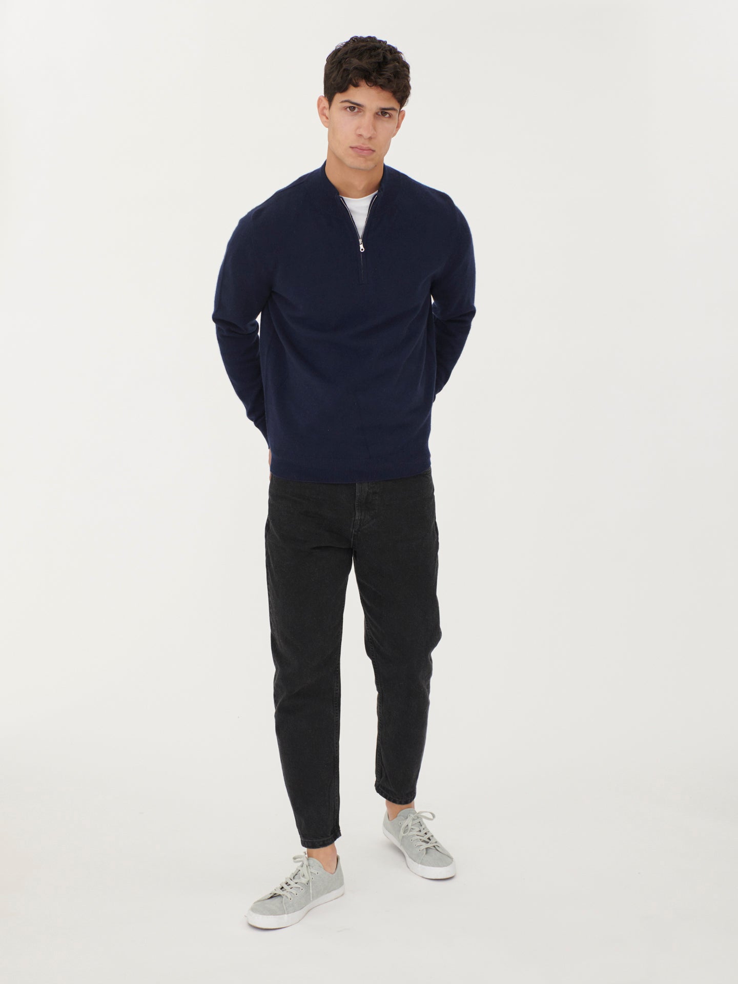 Men's Cashmere Half Zip Polo Navy - Gobi Cashmere