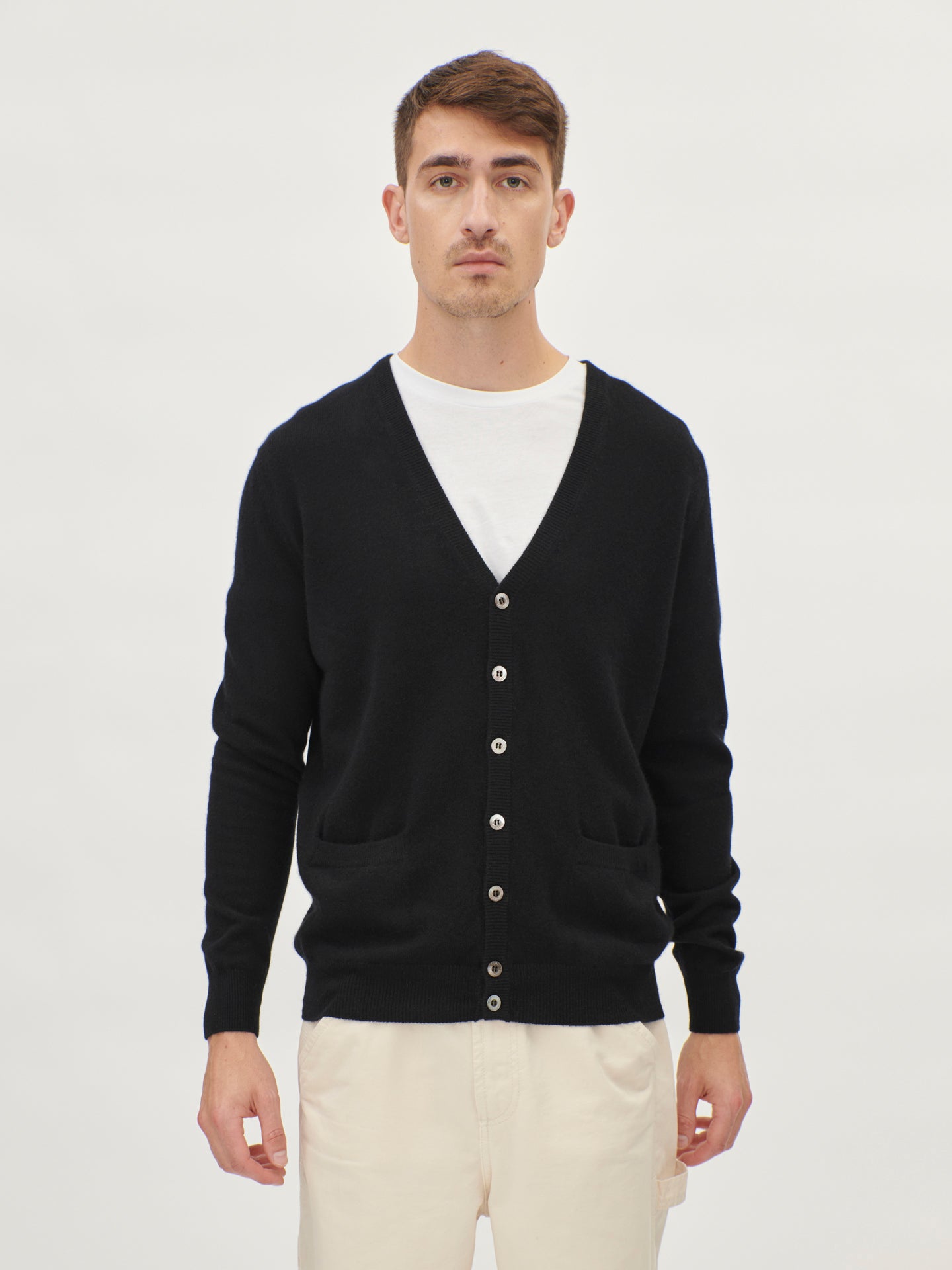 Men's Cashmere V-Neck Button Cardigan Black -  Gobi Cashmere