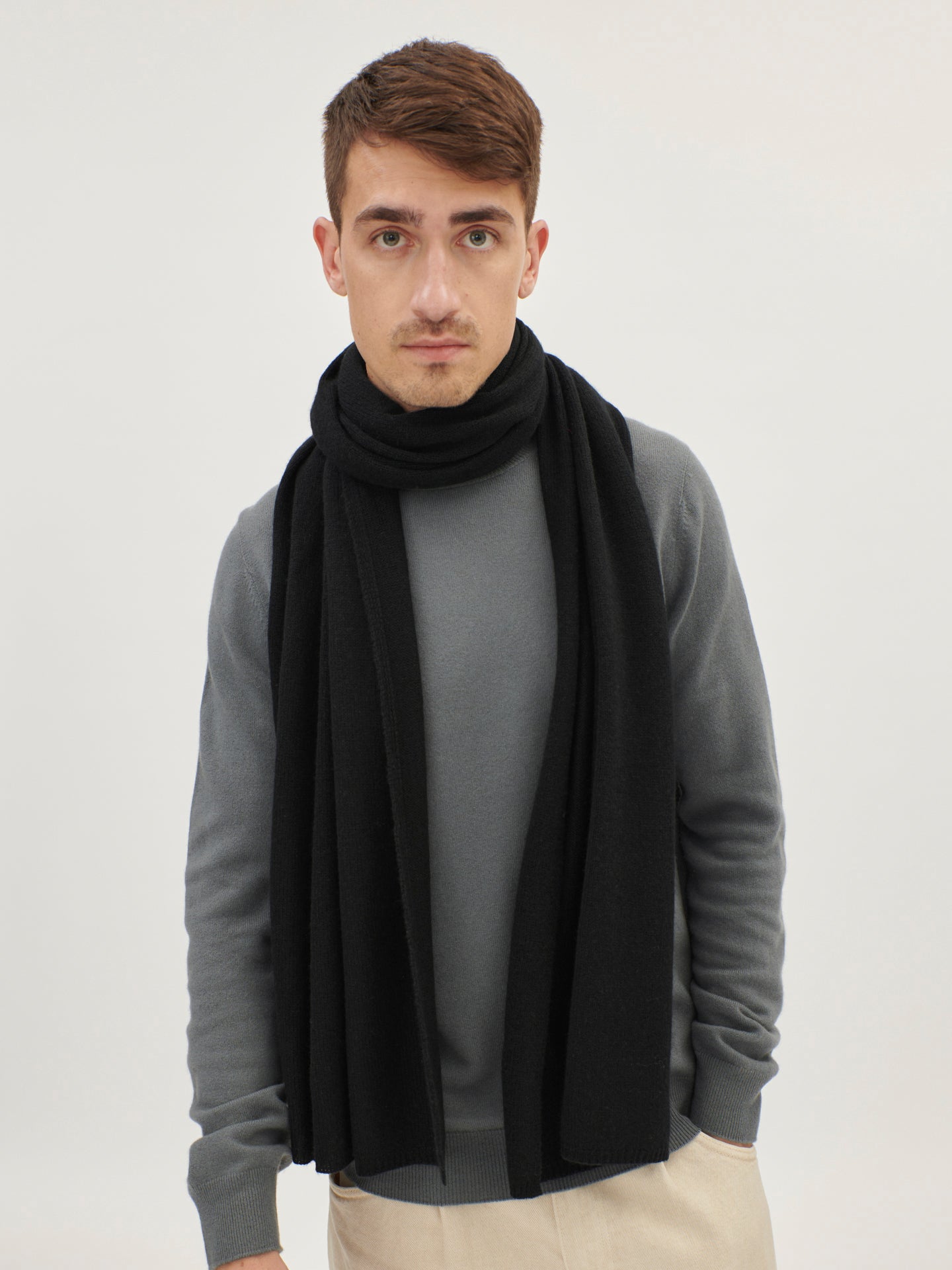 Unisex Cashmere Classic Knit Scarf Gray - Gobi Cashmere