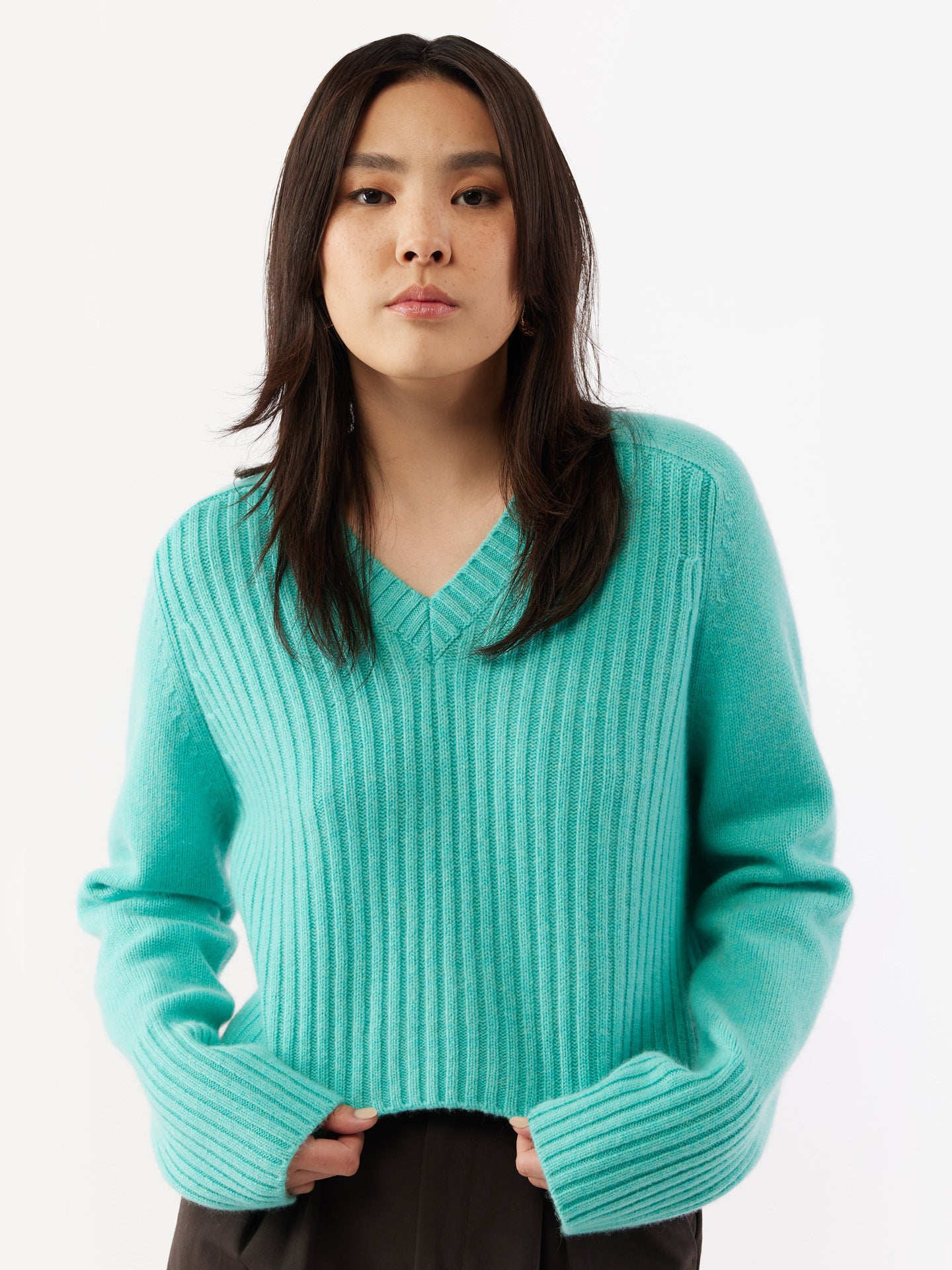 Cashmere Rib Knitted V-Neck Sweater