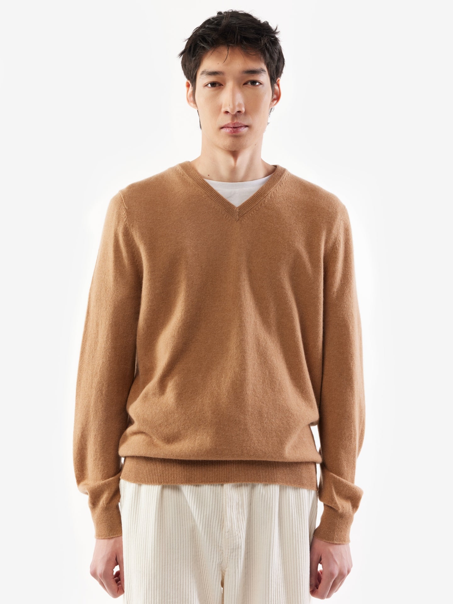 Men's Cashmere Basic V-Neck Sweater Sheepskin - Gobi Cashmere