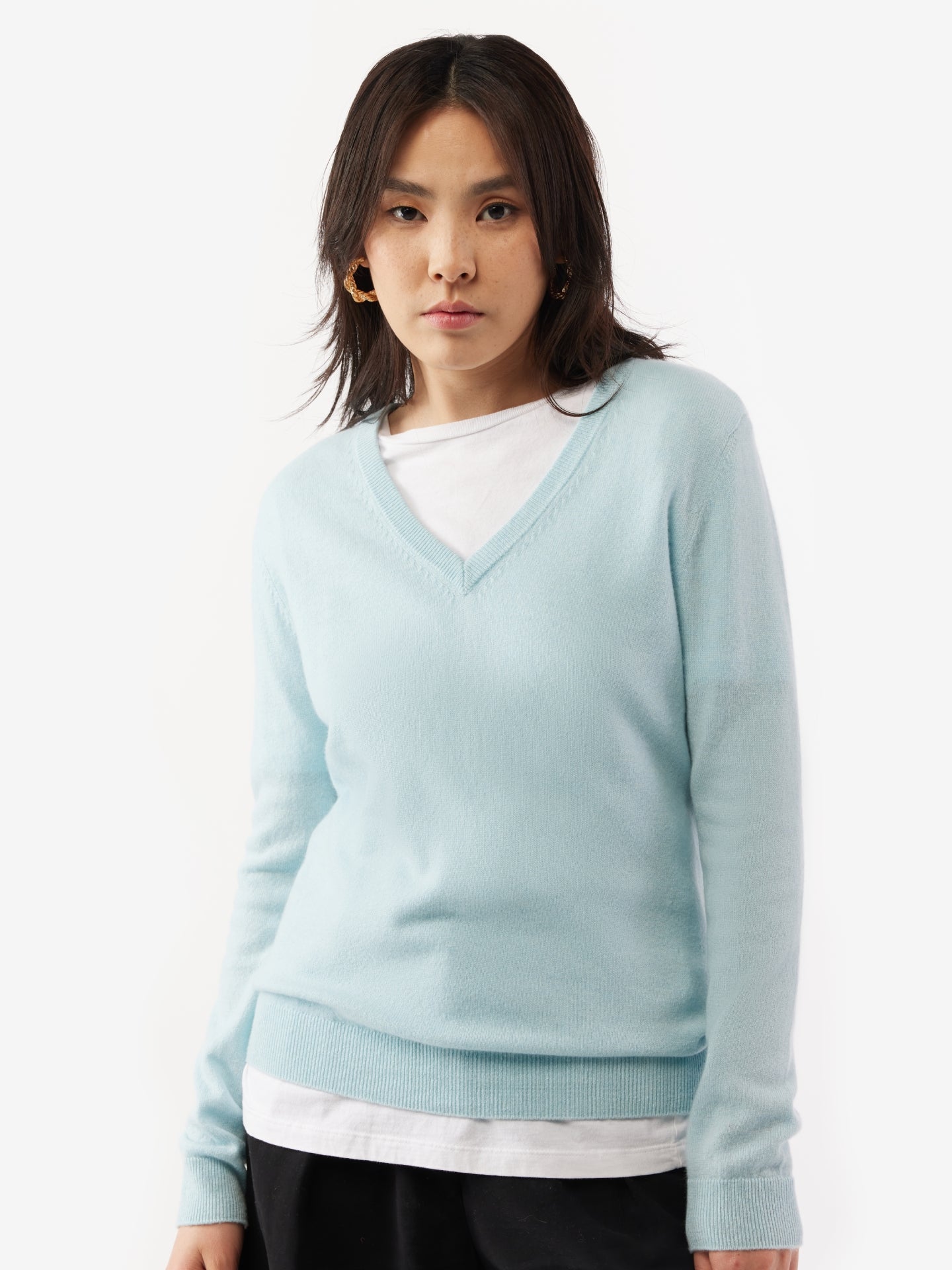 Women's Cashmere Basic V-Neck Sweater Green - Gobi Cashmere