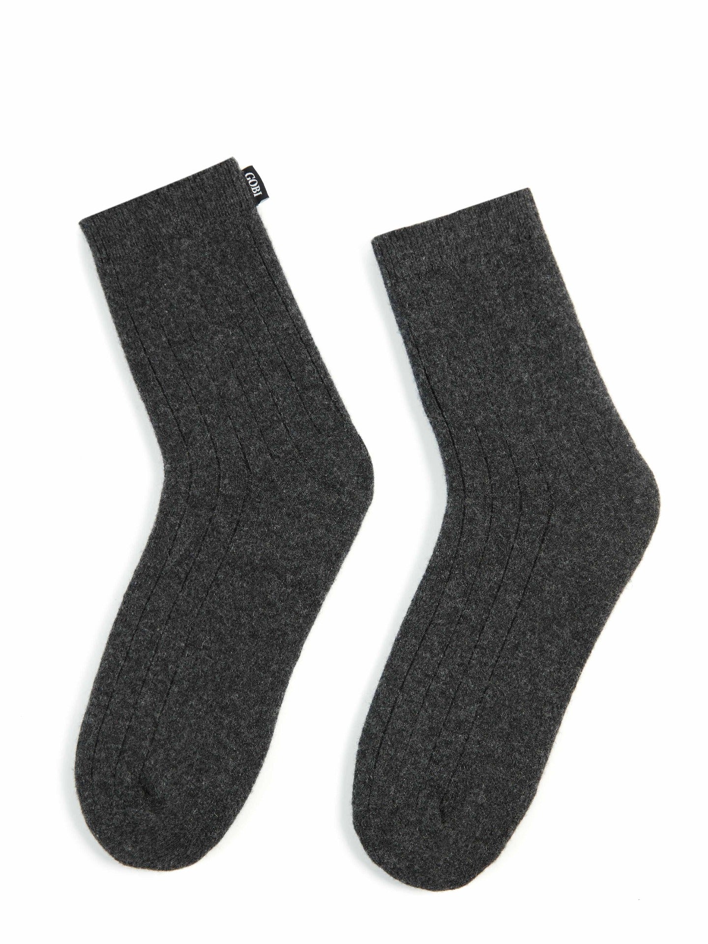 Unisex Cashmere Trim Knit Bed Socks Charcoal - Gobi Cashmere