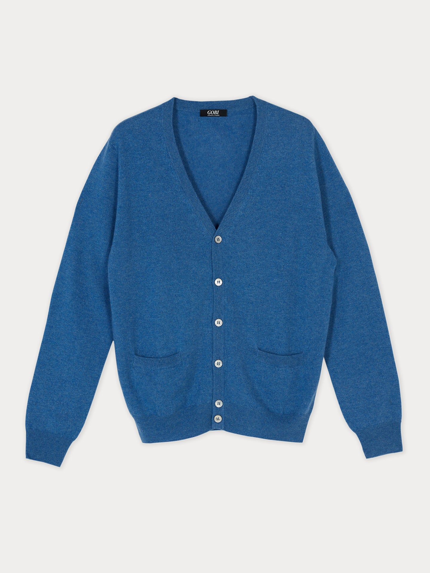 Men's Cashmere V-Neck Cardigan Blue - Gobi Cashmere