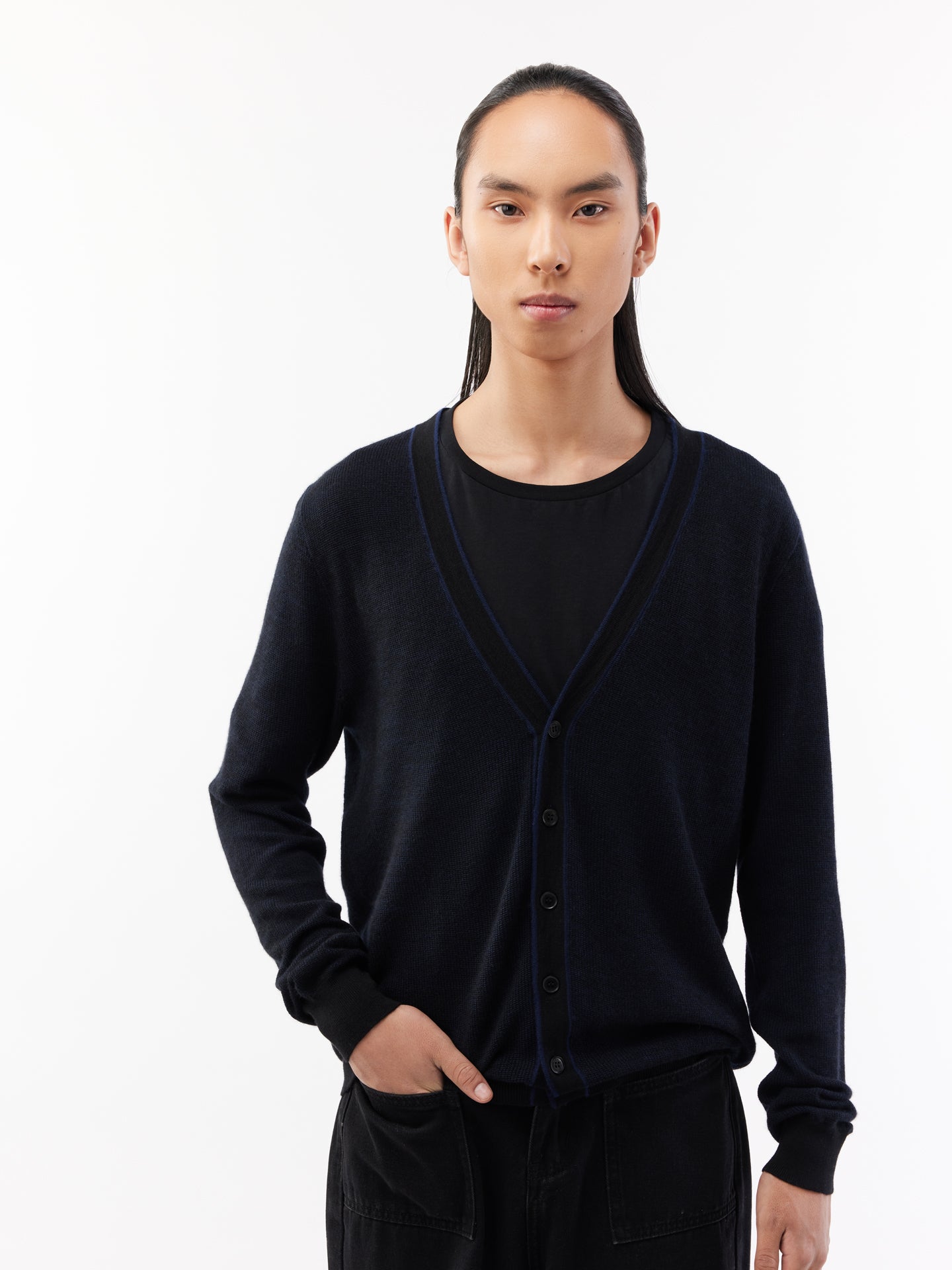 Men's Silk Cashmere Jacquard Knit Cardigan Black - Gobi Cashmere