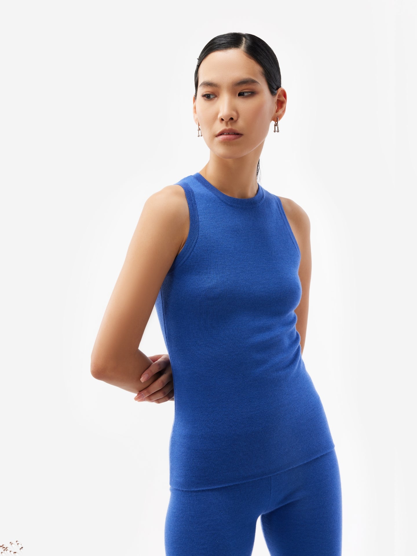 Nevin Pointelle Tank in Dark Navy Silk Cashmere