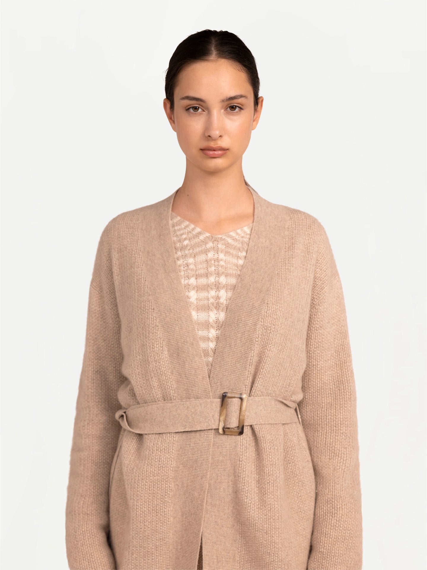 Unisex Belted Cashmere Cardigan Warm Grey - Gobi Cashmere