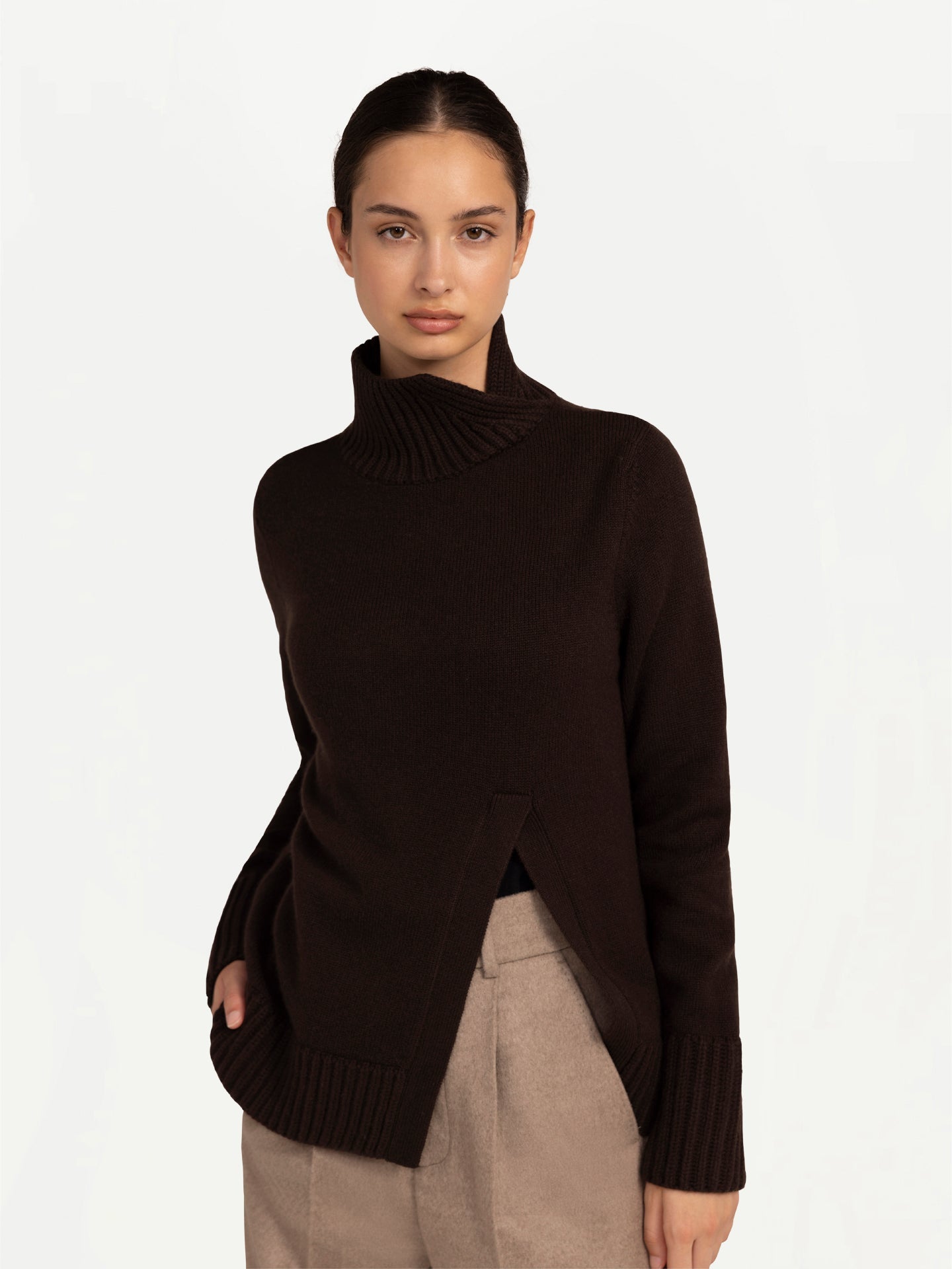 Women's Cashmere Cut-Out Cashmere Turtleneck Wren - Gobi Cashmere