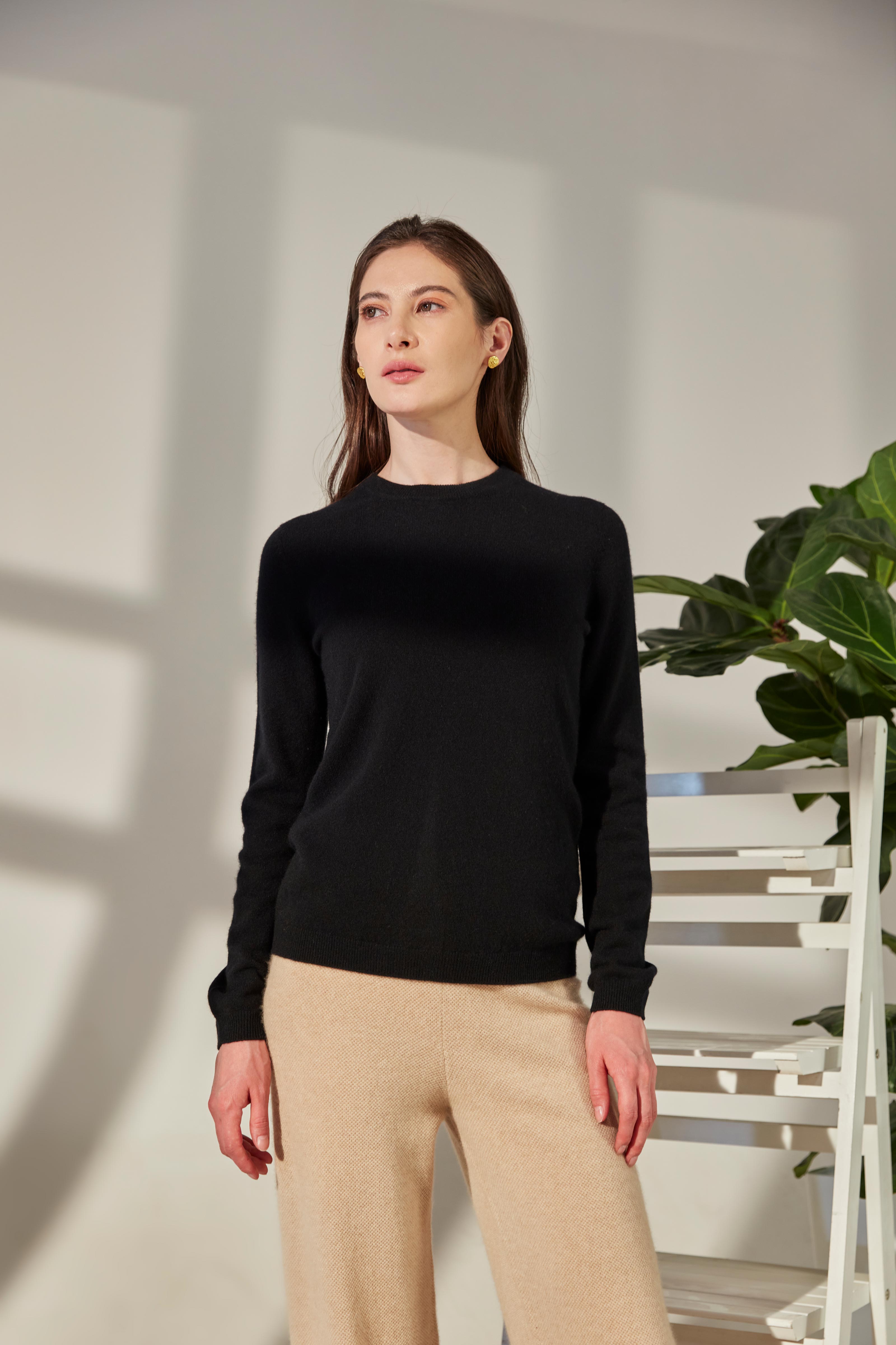 Women's Cashmere Basic Crew Neck Black - Gobi Cashmere