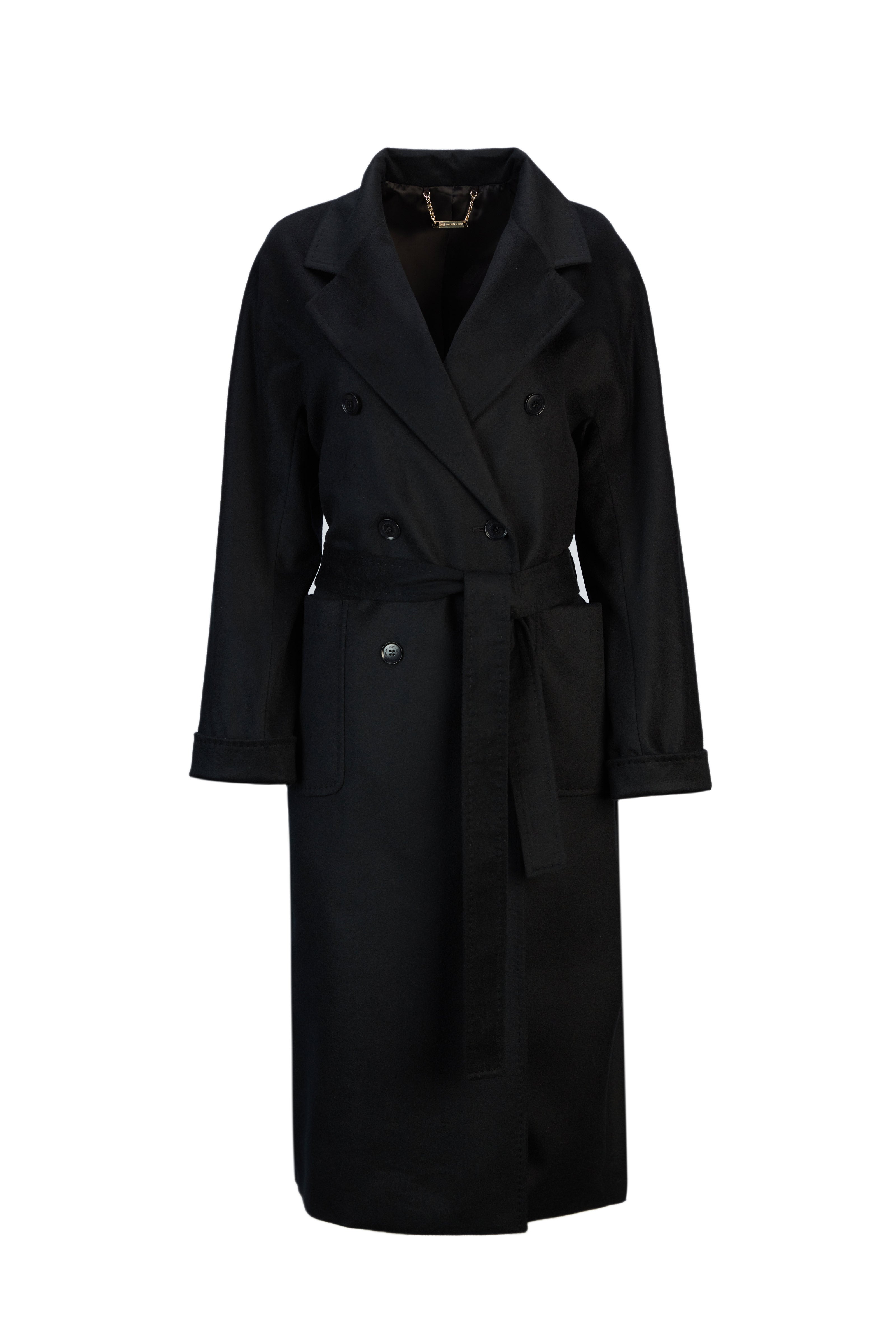 Men Premium Long Black Overcoat  Double Breasted Black Wool Coat