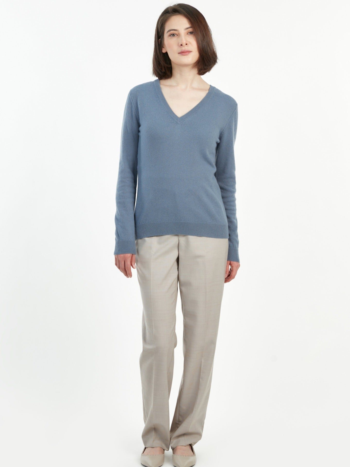 Women's Cashmere Basic V-Neck Purple Impression - Gobi Cashmere