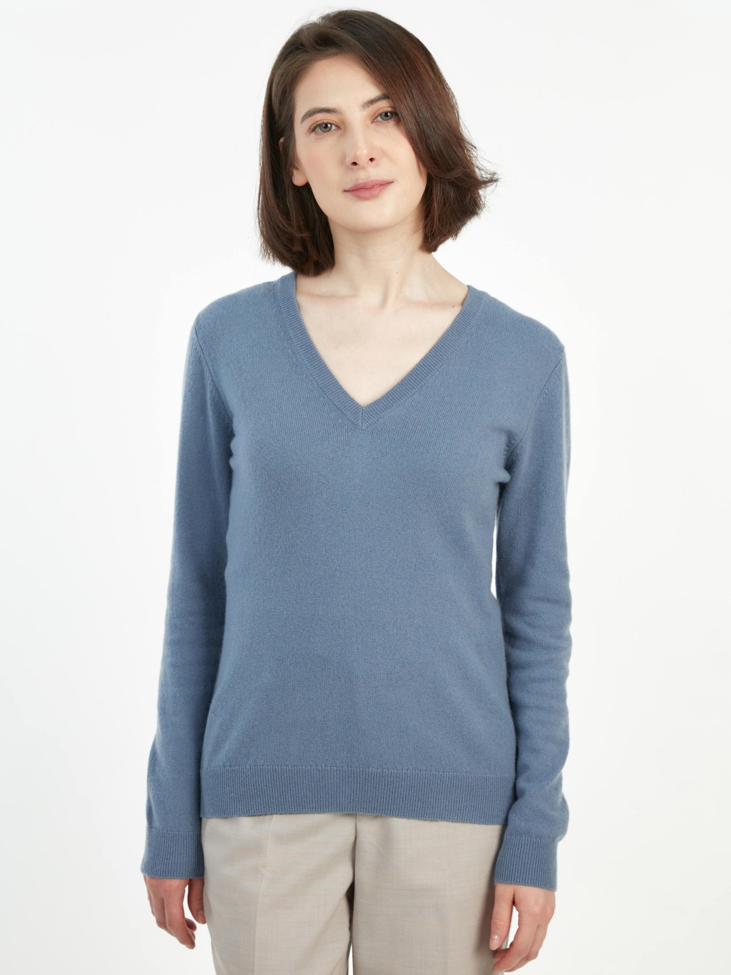 Women's Cashmere Basic V-Neck Purple Impression - Gobi Cashmere