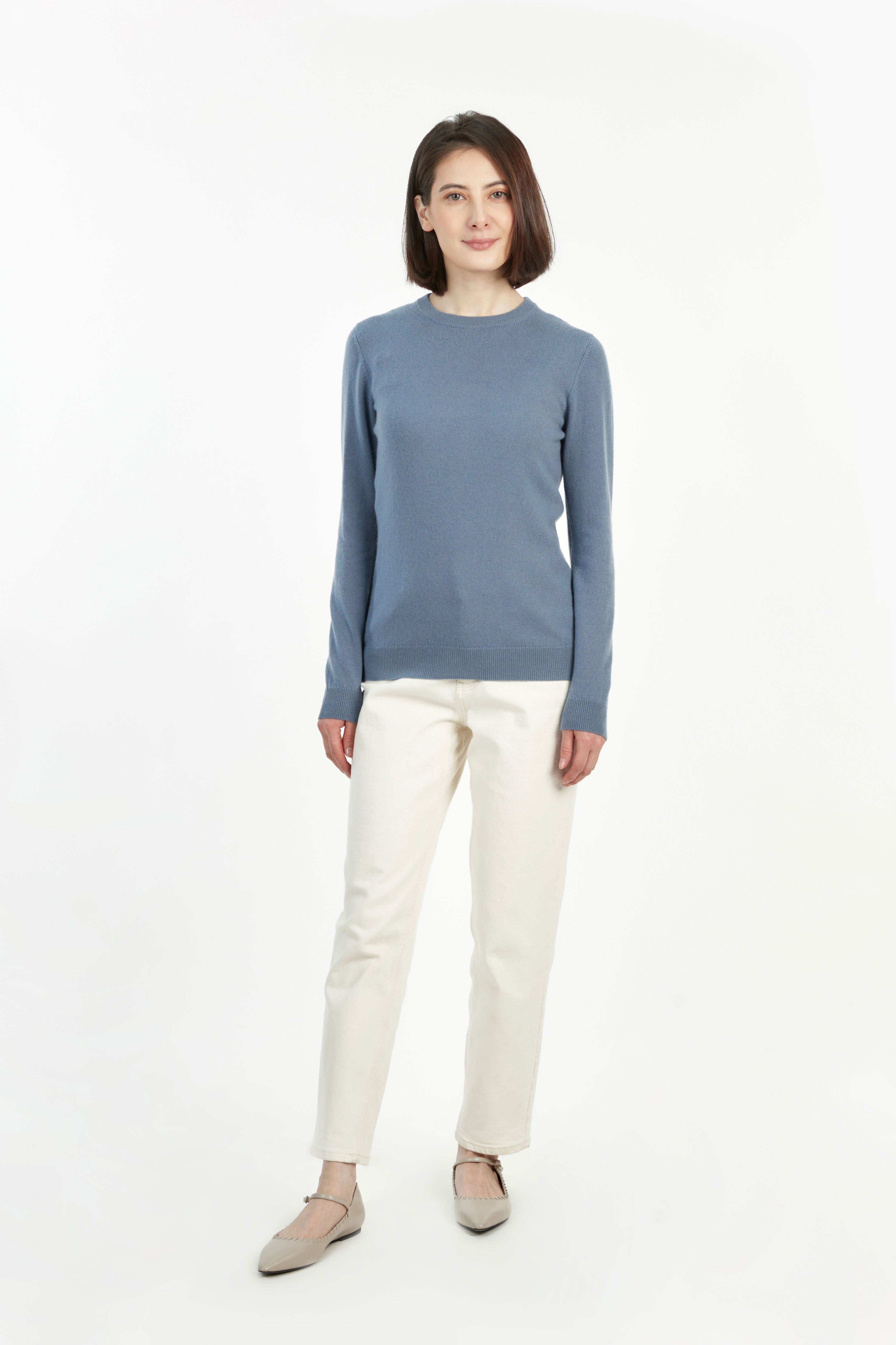 Women's Cashmere Basic Crew Neck Sweater Gray - Gobi Cashmere, Xs / Vapor Blue / WK01-148