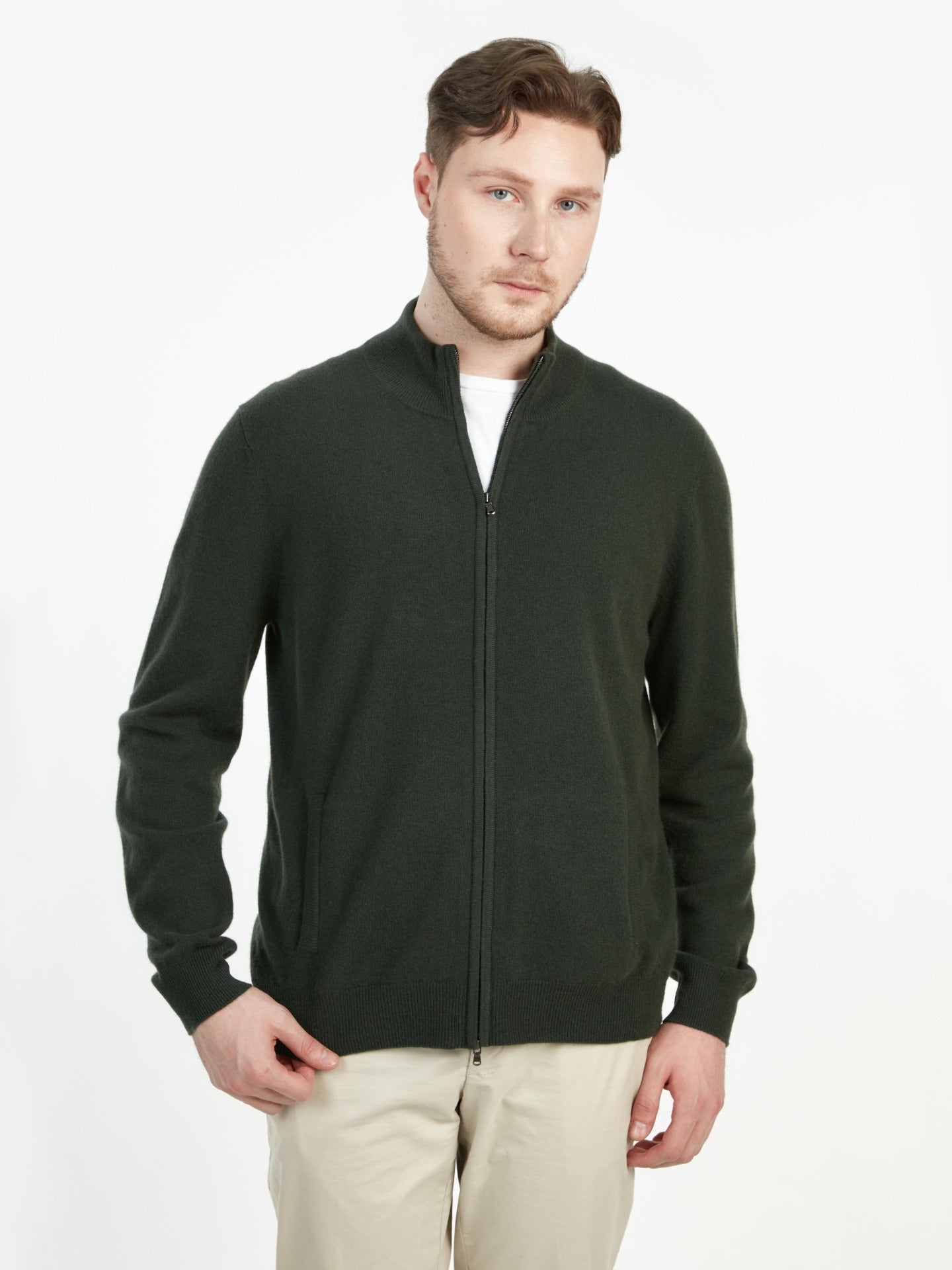 Men's Cashmere Zip Through Cardigan