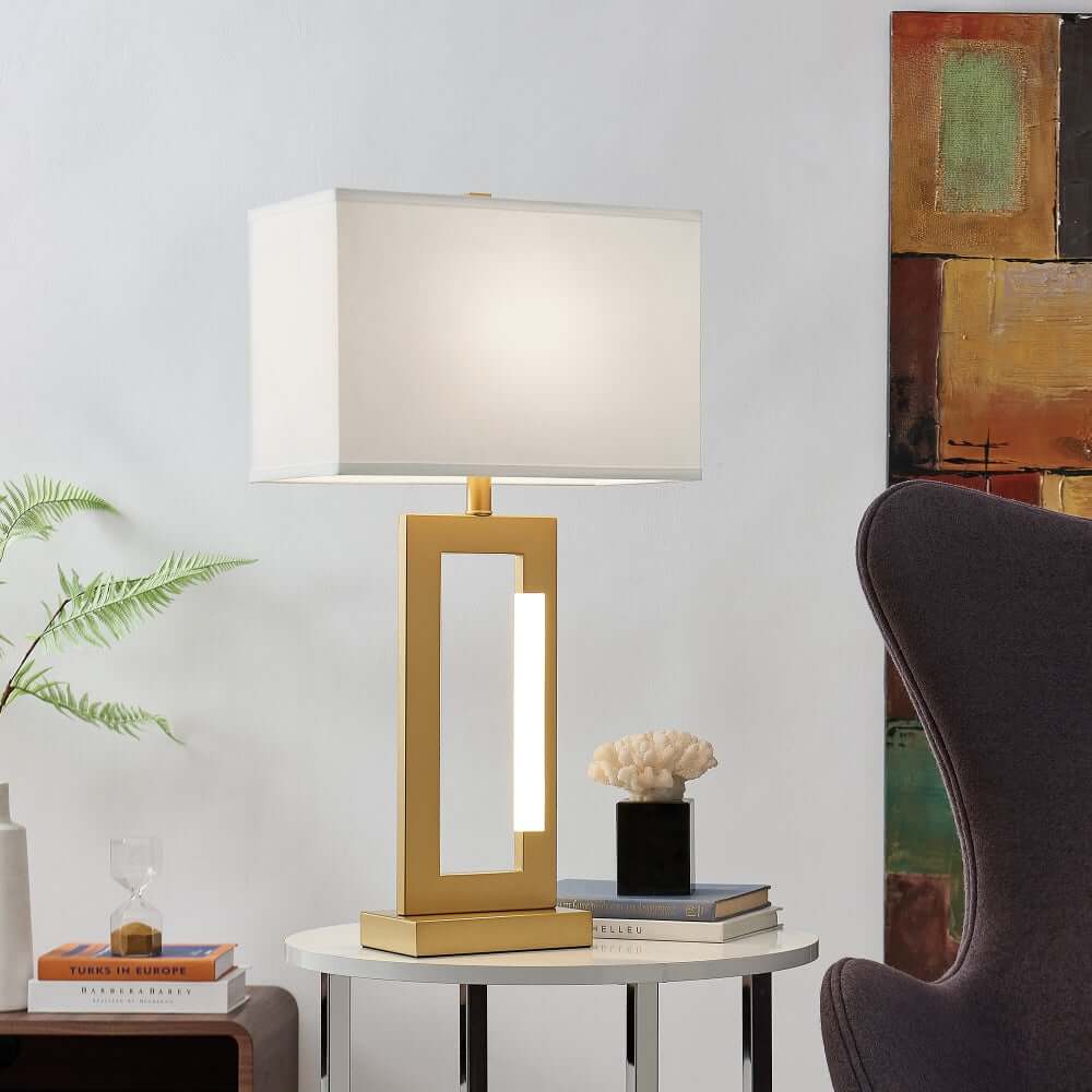 Gold lamp with lampshade