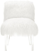 sophie white sheepskin lucite chair