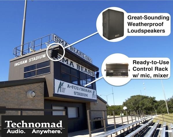 Weatherproof speaker system for stadiums and sports events football