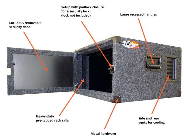 Audio rack with padlock and vents