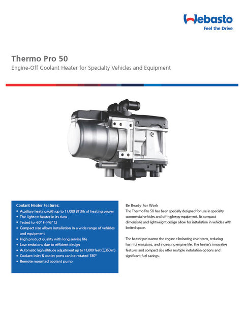 Webasto Thermo Pro 90 24v Coolant Heater Heavy Duty Kit 5011081A