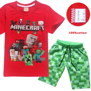 2018 New Minecraft Cartoon Kids Set Childrens Clothing Cotton Boys Girl Short Sleeve T Shirts Pants Baby Clothes Sports Sets - 2019 boys new tops roblox fashion tshirt kids short sleeve shirt baby clothes