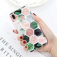 Marble Geometric Case For Huawei P Smart 2019 Y9 2019 Soft Gel Tpu