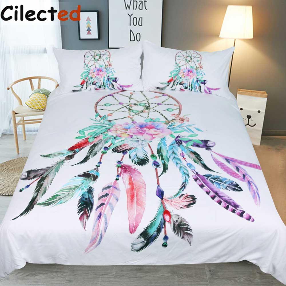 Bohemian Watercolor Feather Printing Bedding Sets Beautiful Dream