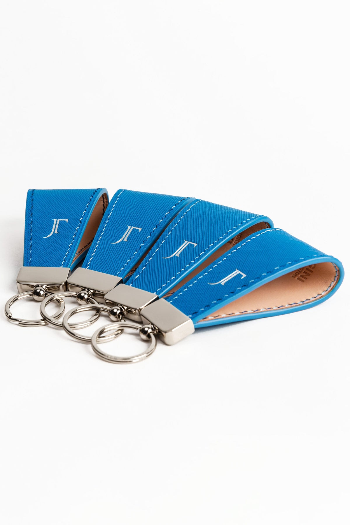 Tamagini Leather Luxury Keychains - Python Matte Cobalt w/ Silver Hardware